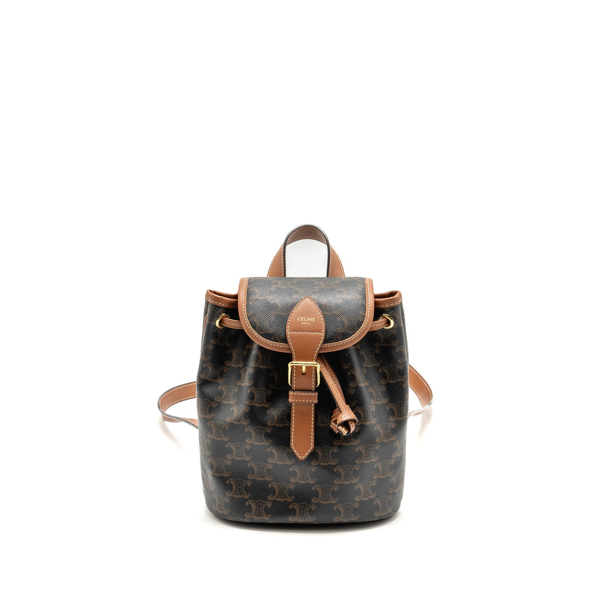 Celine Bags? Celine Mini backpack Folco triomphe canvas calfskin tan GHW Luxury Designer Leather Handbag
