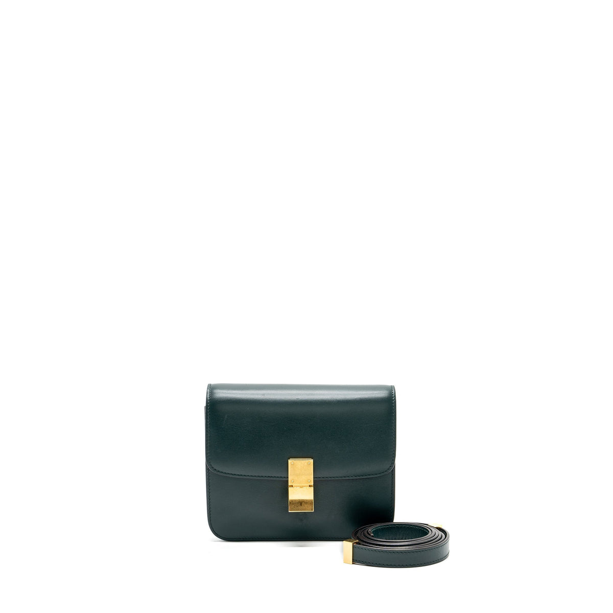 Celine Bags? Celine Teen classic box bag calfskin dark green GHW Premium Designer Shoulder Bag