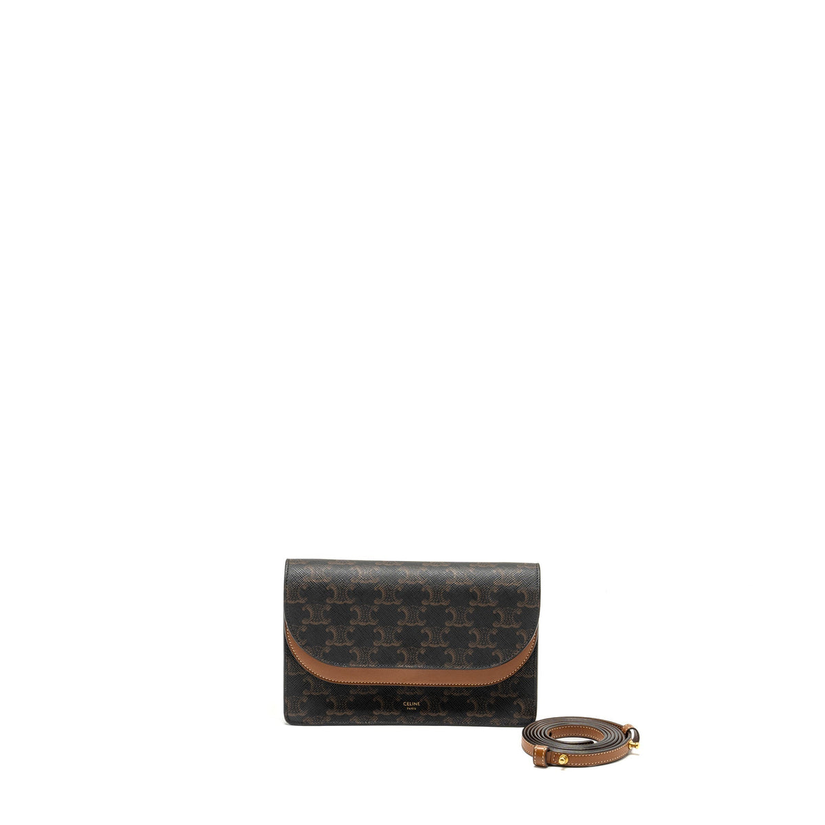 Celine Wallets? Celine Wallet on Strap Triomphe Canvas Smooth Lambskin Tan GHW Elegant Everyday Leather Wallet