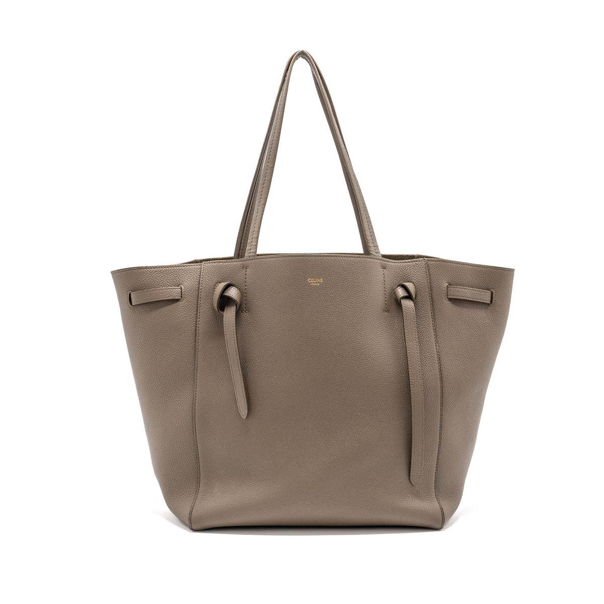 Celine Bags? Celine small cabas phantom bag grained calfskin taupe GHW Premium Designer Shoulder Bag