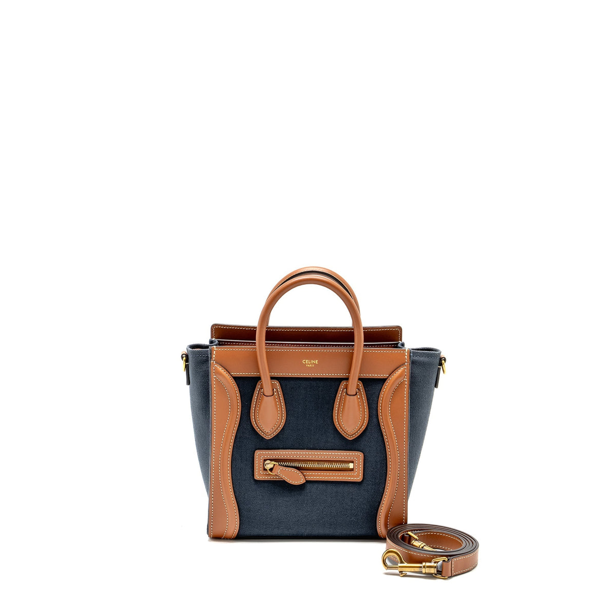 Celine Bags? Celine Nano Luggage Bag Calfskin Denim Tan Navy GHW Luxury Designer Leather Handbag