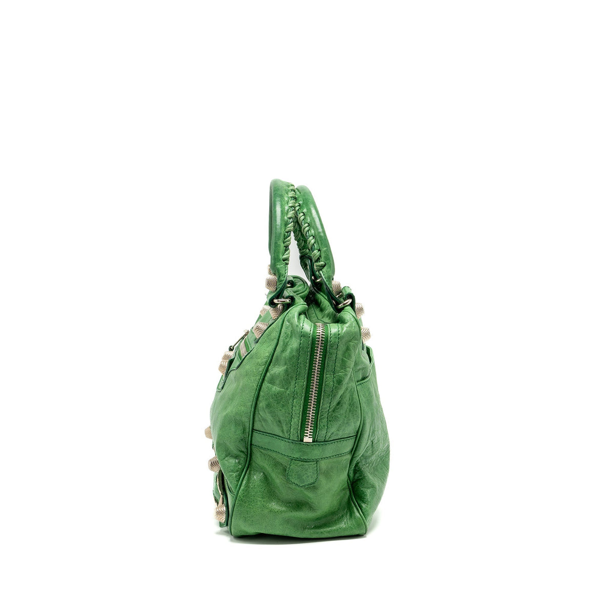 Side view of Balenciaga handbag Green premium designer bag