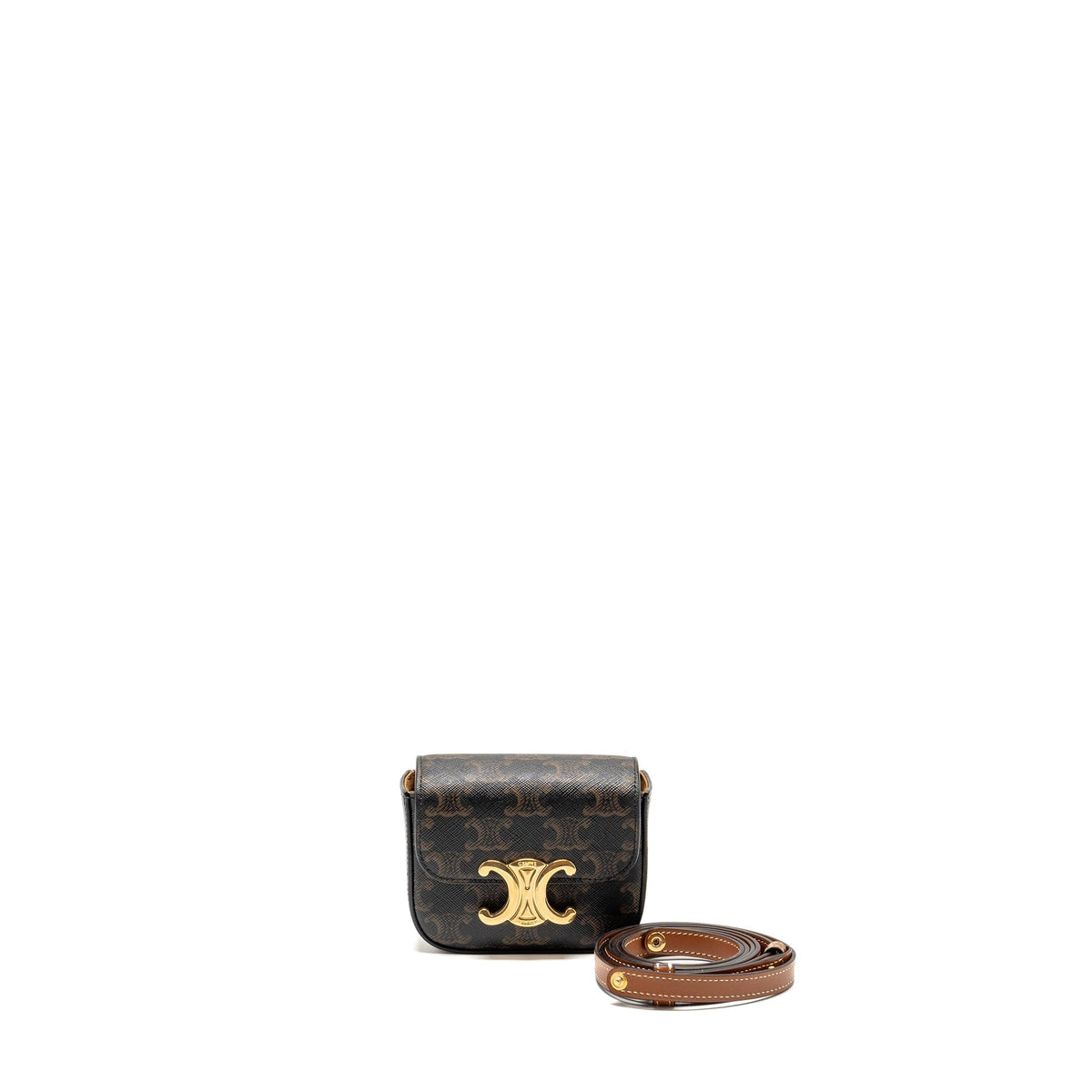 Celine Bags? Celine Mini Claud bag triomphe canvas calfskin tan GHW Elegant Everyday Designer Handbag