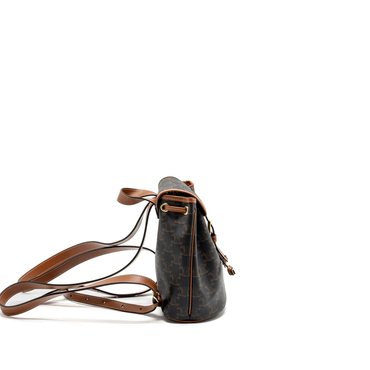 Celine Bags? Celine Mini Backpack Folco Triomphe Canvas Calfskin TAN GHW Premium Designer Shoulder Bag
