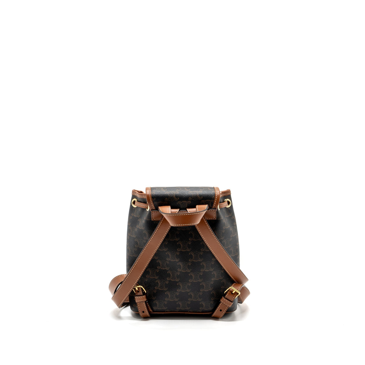 Celine Bags? Celine Mini Backpack Folco Triomphe Canvas Calfskin TAN GHW Premium Designer Shoulder Bag