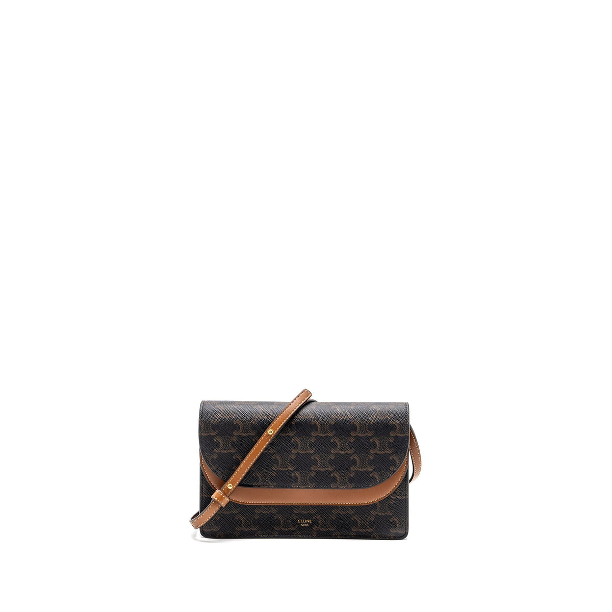 Celine Wallets? Celine wallet on strap triomphe canvas smooth lambskin tan with GHW Elegant Everyday Leather Wallet