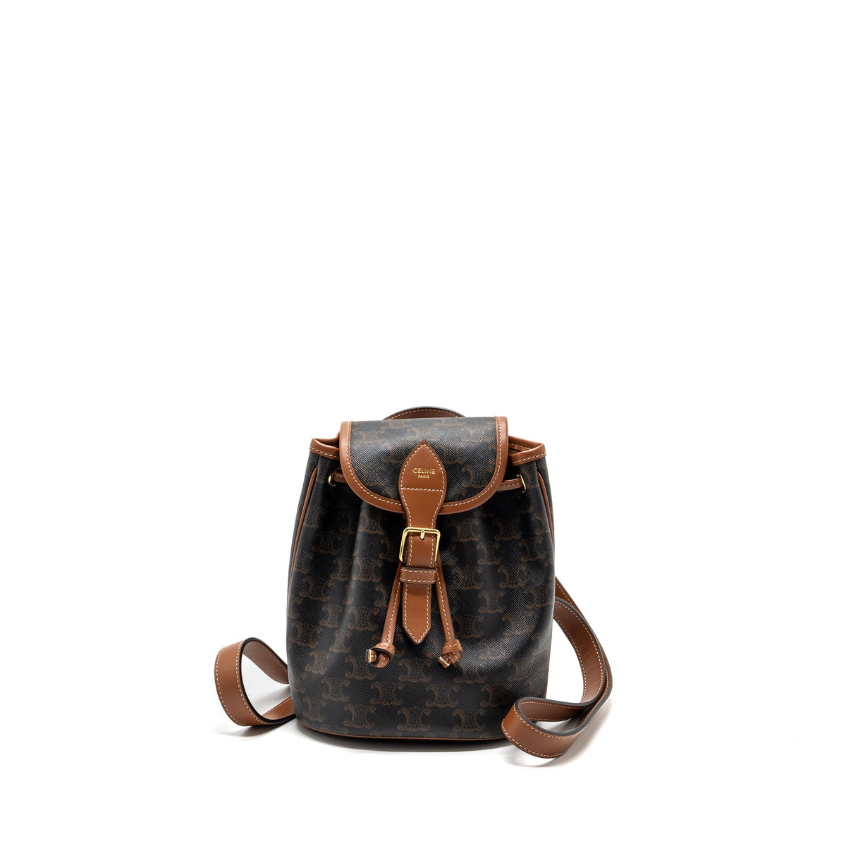 Celine Bags? Celine Mini Backpack Folco Triomphe Canvas Calfskin TAN GHW Premium Designer Shoulder Bag