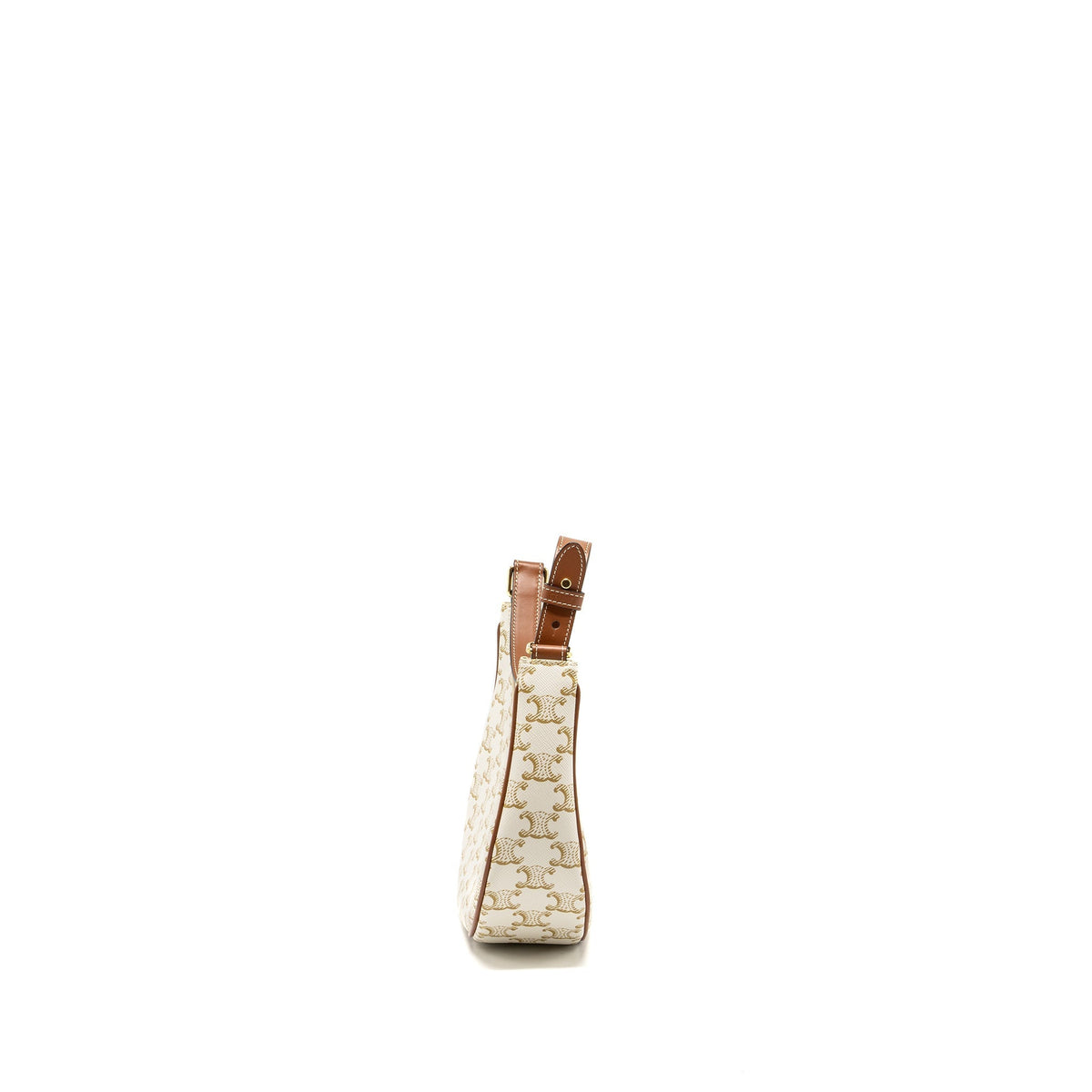 Celine Bags? Celine Ava Bag Triomphe Canvas Calfskin White Brown GHW Premium Designer Shoulder Bag