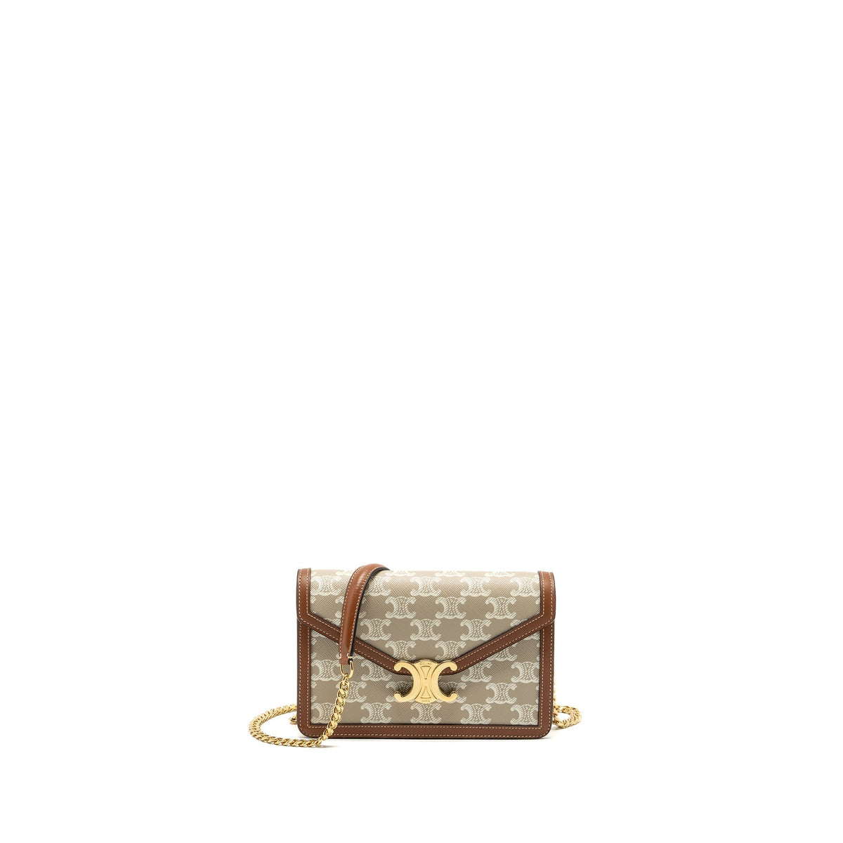 Celine Wallets? Celine MARGO wallet on chain Triomphe canvas calfskin Grege GHW Compact Luxury Card Wallet