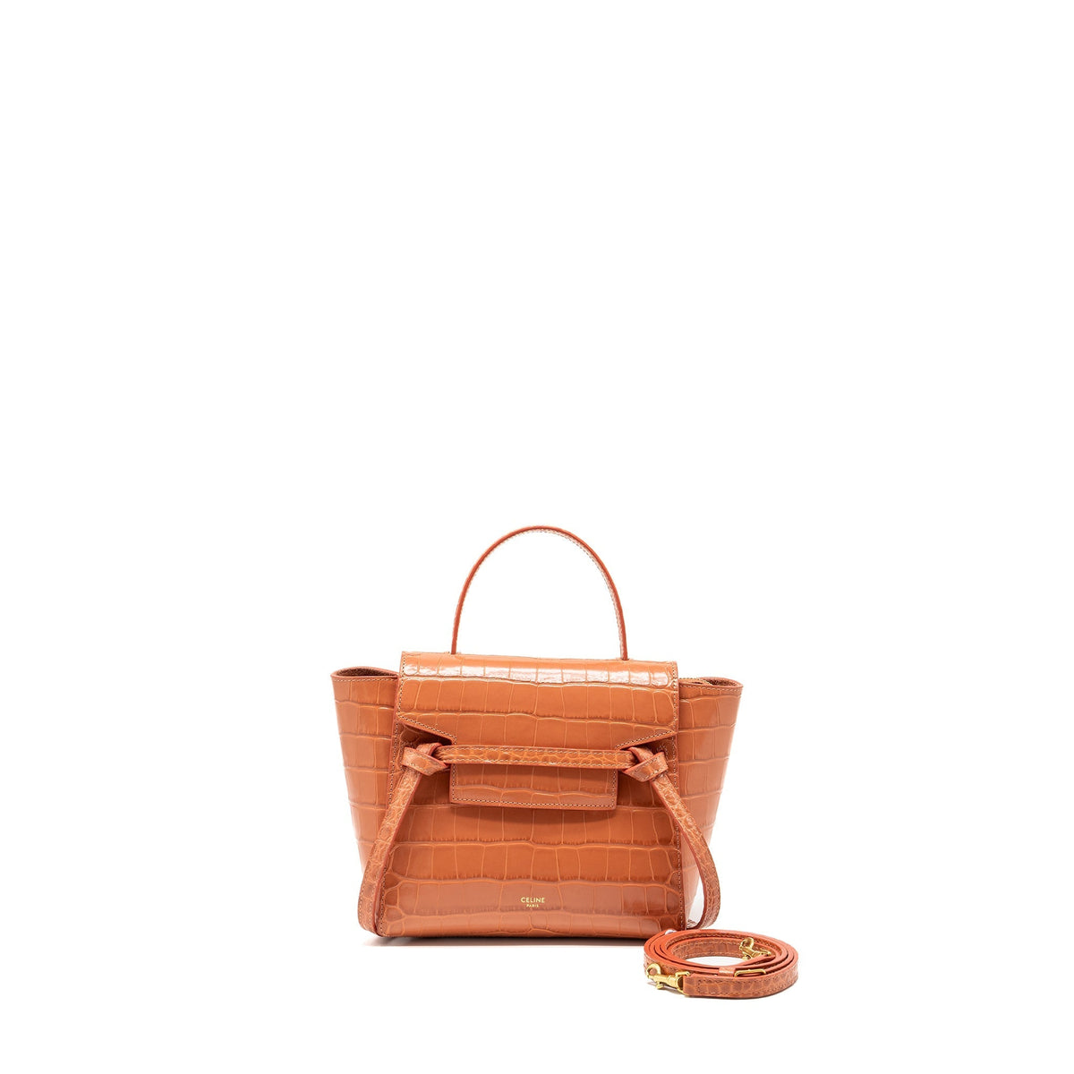 Celine Bags? Celine Nano Belt Bag Croc embossed calfskin Lychee pink GHW Luxury Designer Leather Handbag
