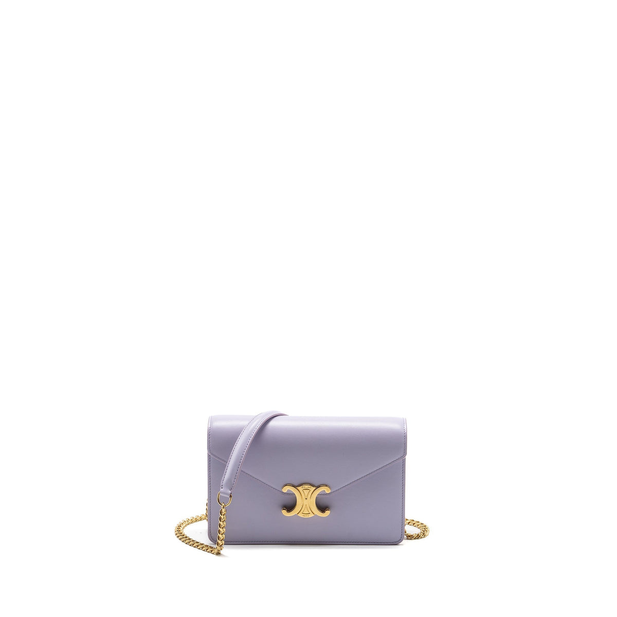 Celine Wallets? Celine Triomphe Wallet on Chain Margo Shiny Calfskin Light Lavender GHW Elegant Everyday Leather Wallet
