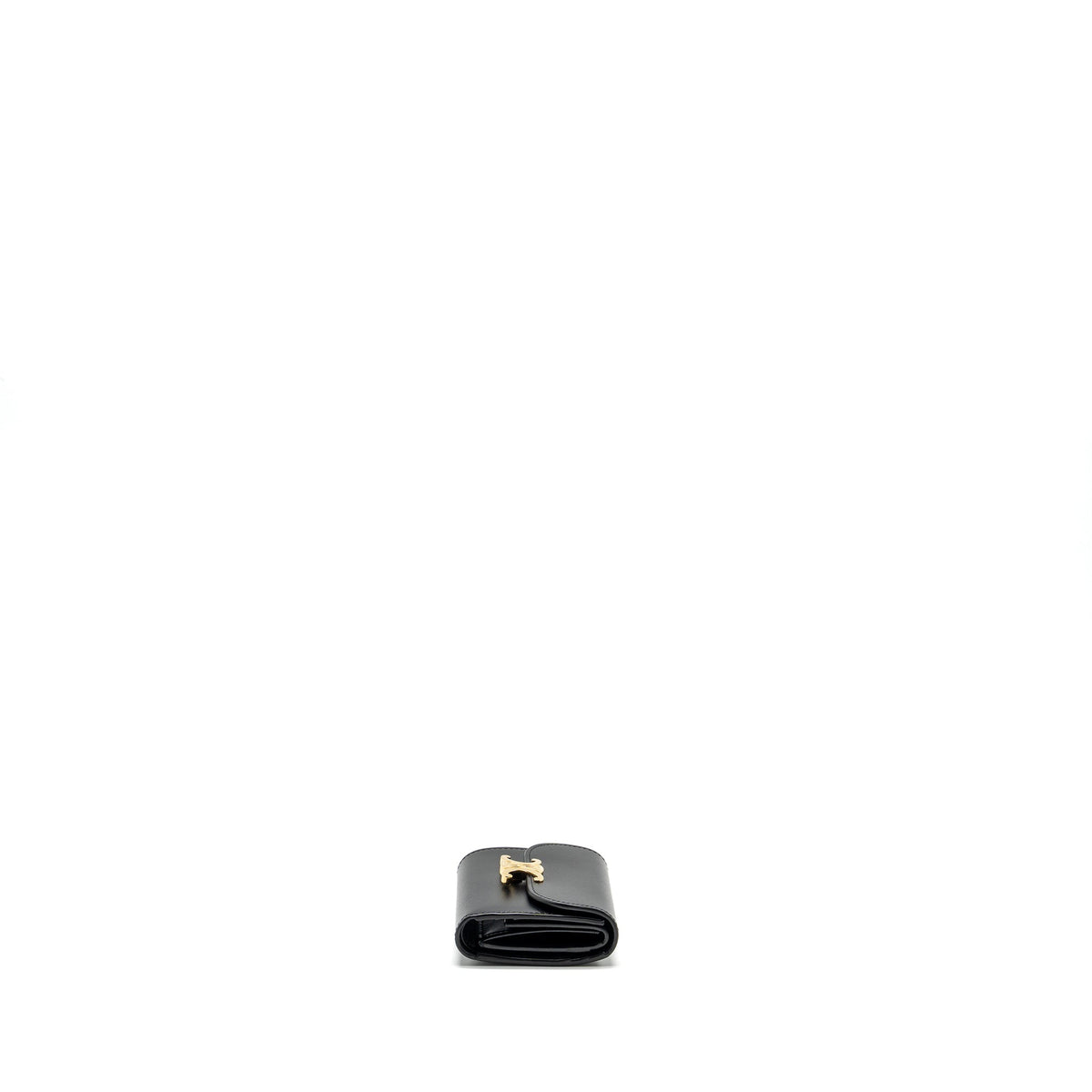 Celine Wallets? Celine Small Triomphe Flap Wallet Shiny Calfskin Black GHW Elegant Everyday Leather Wallet