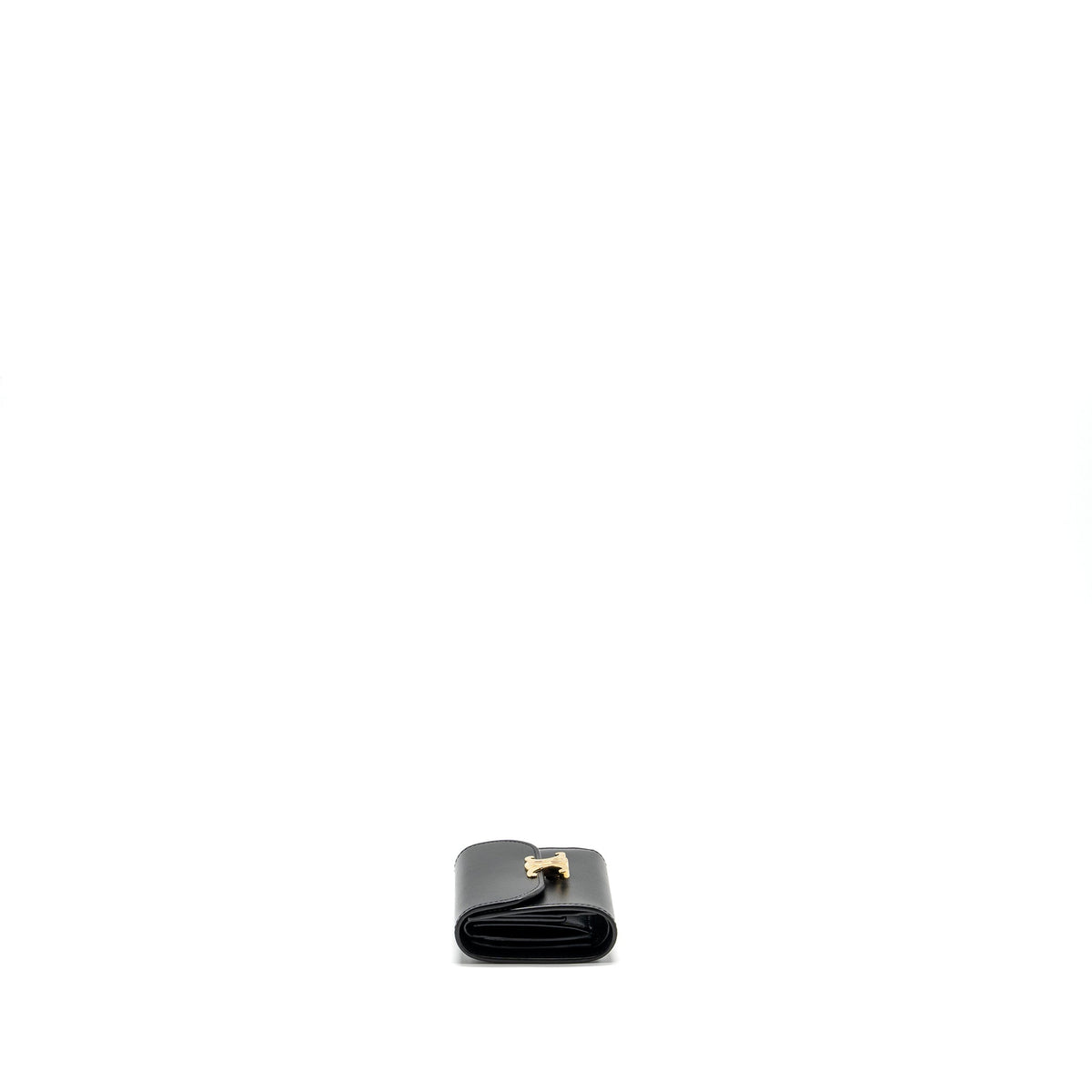 Celine Wallets? Celine Small Triomphe Flap Wallet Shiny Calfskin Black GHW Elegant Everyday Leather Wallet