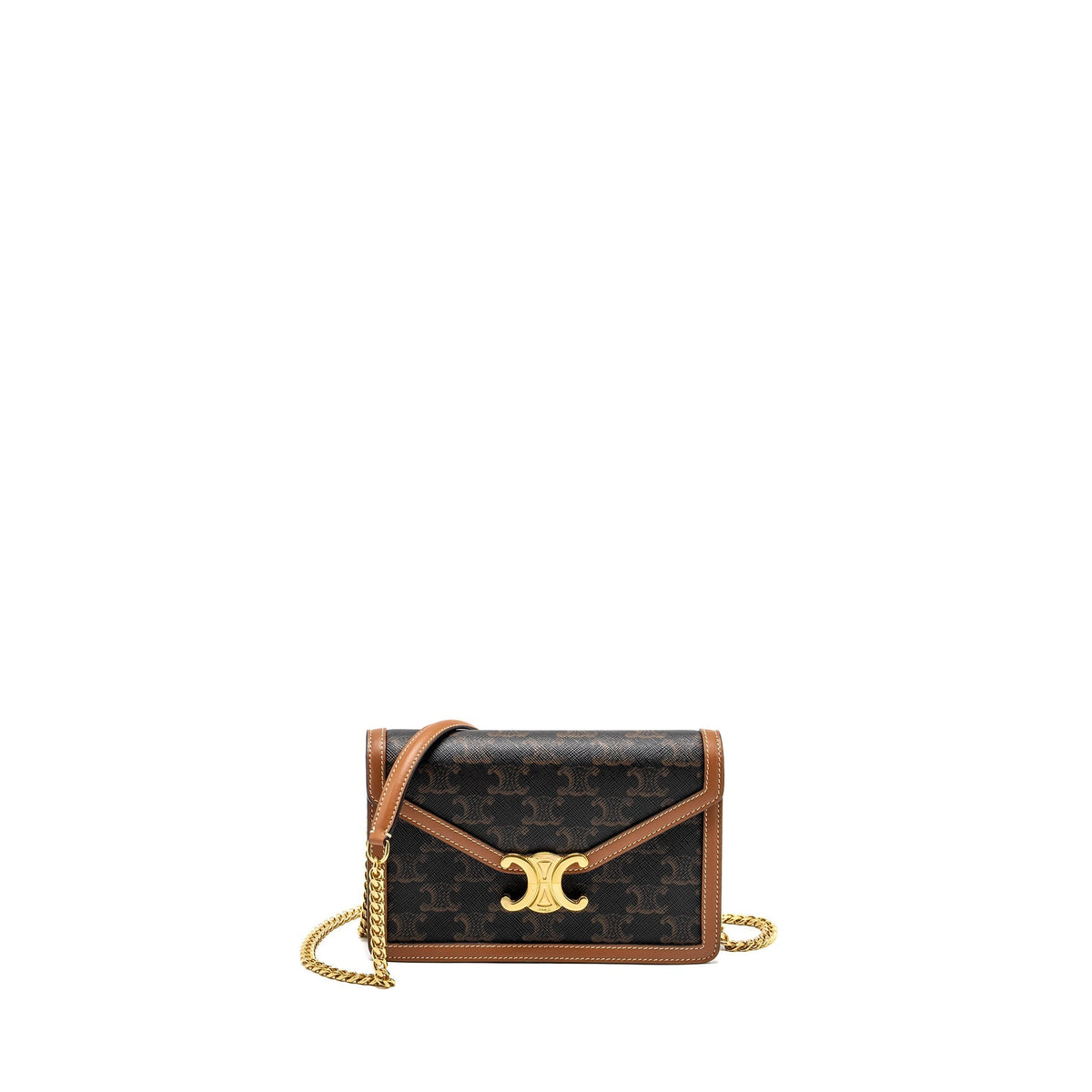 Celine Wallets? Celine Wallet on Chain Margo Triomphe Canvas Calfskin Tan GHW Elegant Everyday Leather Wallet