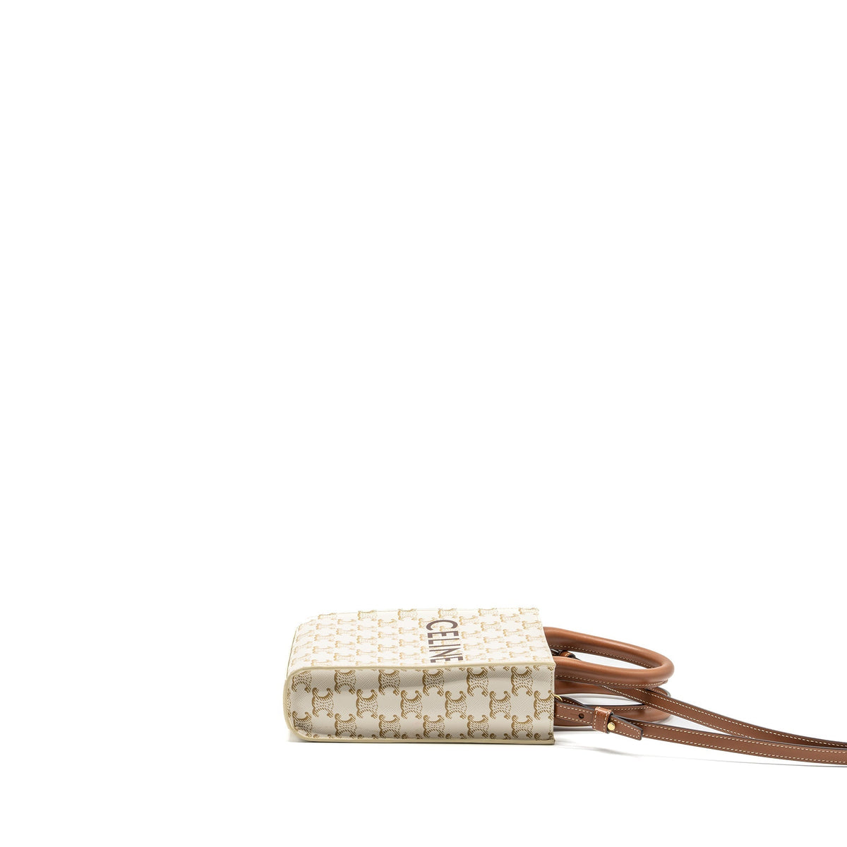 Celine Bags? Celine Mini Vertical Cabas Triomphe Canvas Calfskin white GHW Luxury Designer Leather Handbag
