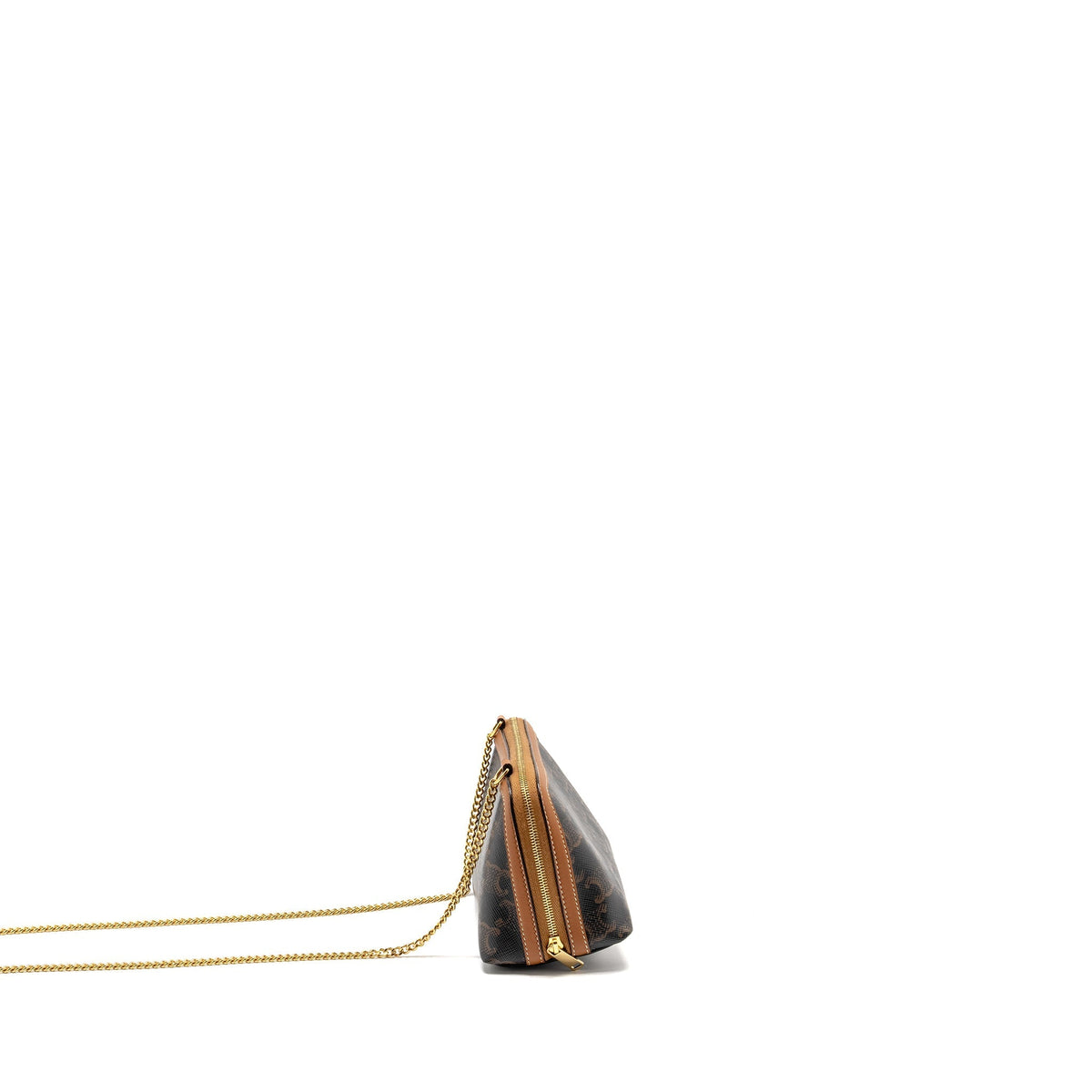 Celine Bags? Celine Clutch With Chain in Triomphe Canvas Lambskin Tan GHW Premium Designer Shoulder Bag