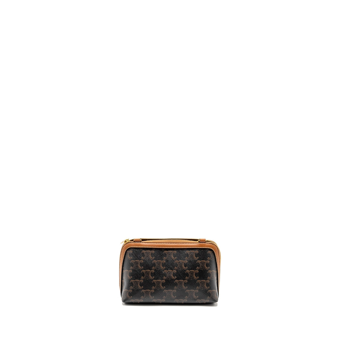 Celine Bags? Celine Clutch With Chain in Triomphe Canvas Lambskin Tan GHW Premium Designer Shoulder Bag