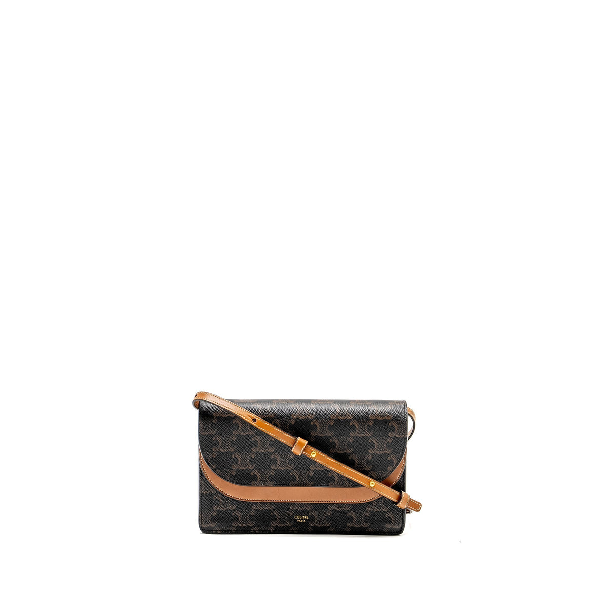 Celine Wallets? Celine Wallet On Strap Triomphe Canvas Smooth Lambskin Tan GHW Compact Luxury Card Wallet