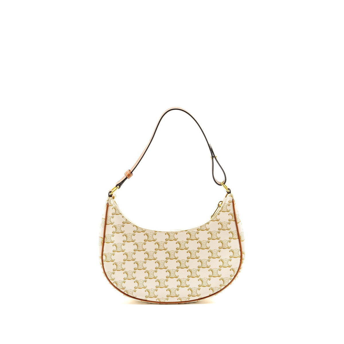 Celine Bags? Celine Medium Ava Bag Triomphe Canvas Calfskin White Brown GHW Premium Designer Shoulder Bag
