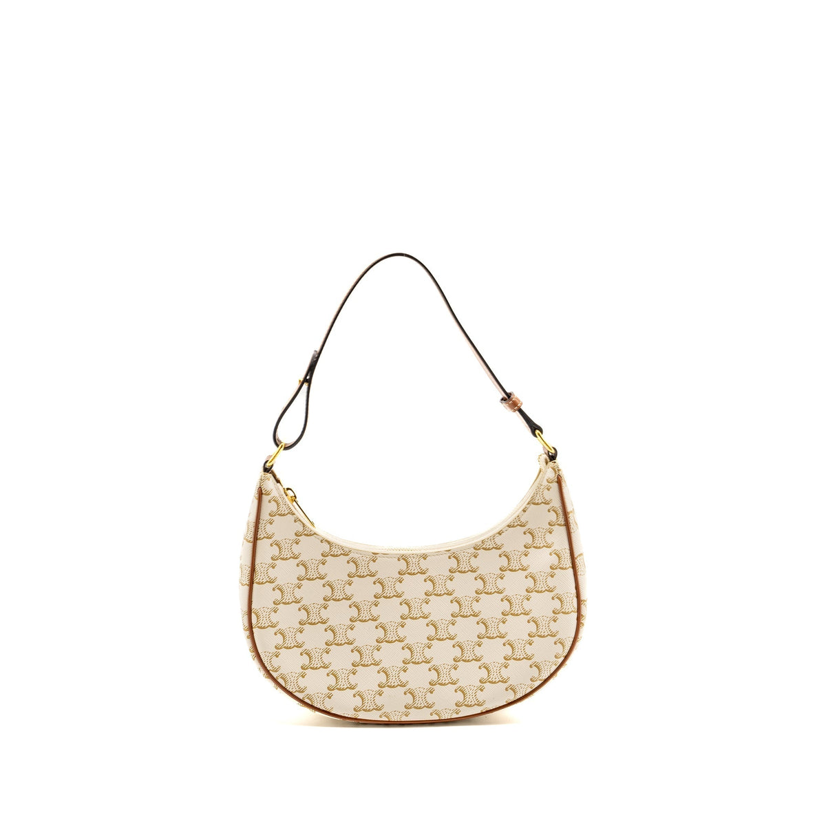 Celine Bags? Celine Medium Ava Bag Triomphe Canvas Calfskin White Brown GHW Premium Designer Shoulder Bag