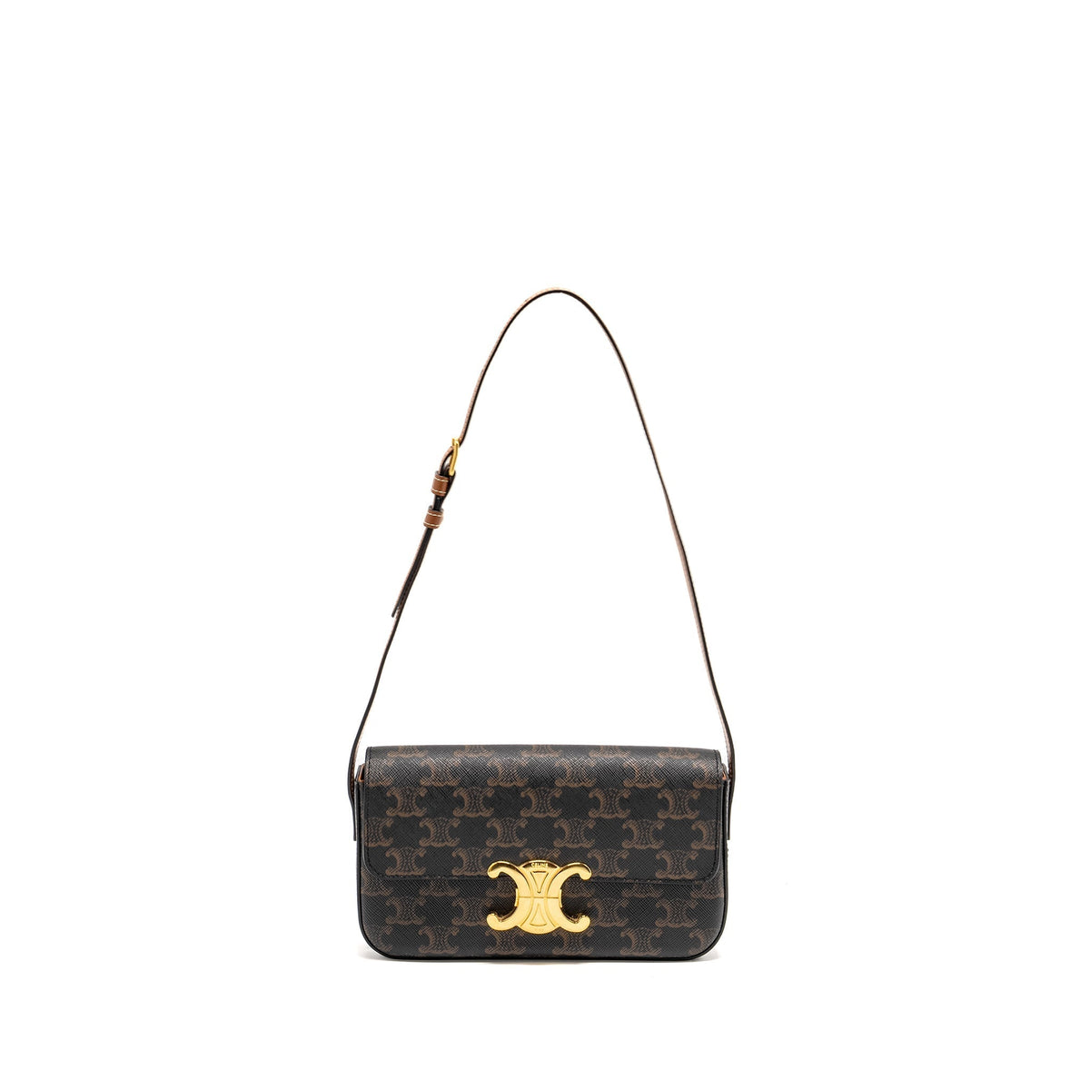 Celine Bags? Celine Triomphe Shoulder Bag Triomphe Canvas Calfskin Tan GHW Elegant Everyday Designer Handbag