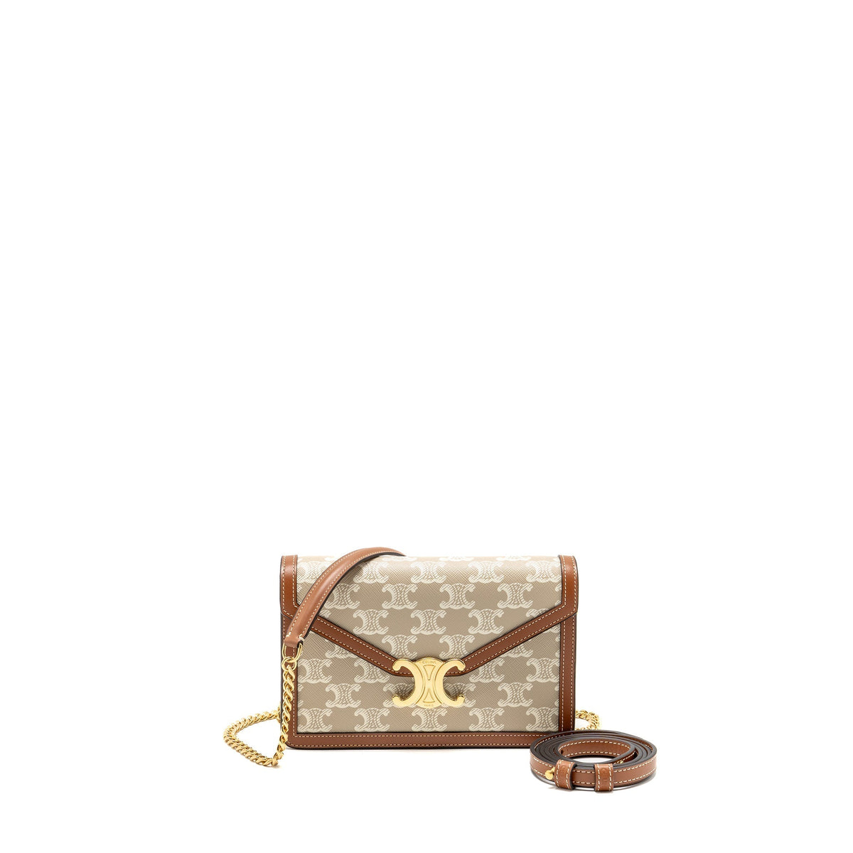 Celine Wallets? Celine Wallet on Chain Margo Triomphe Canvas Calfskin GHW Premium Leather Designer Wallet