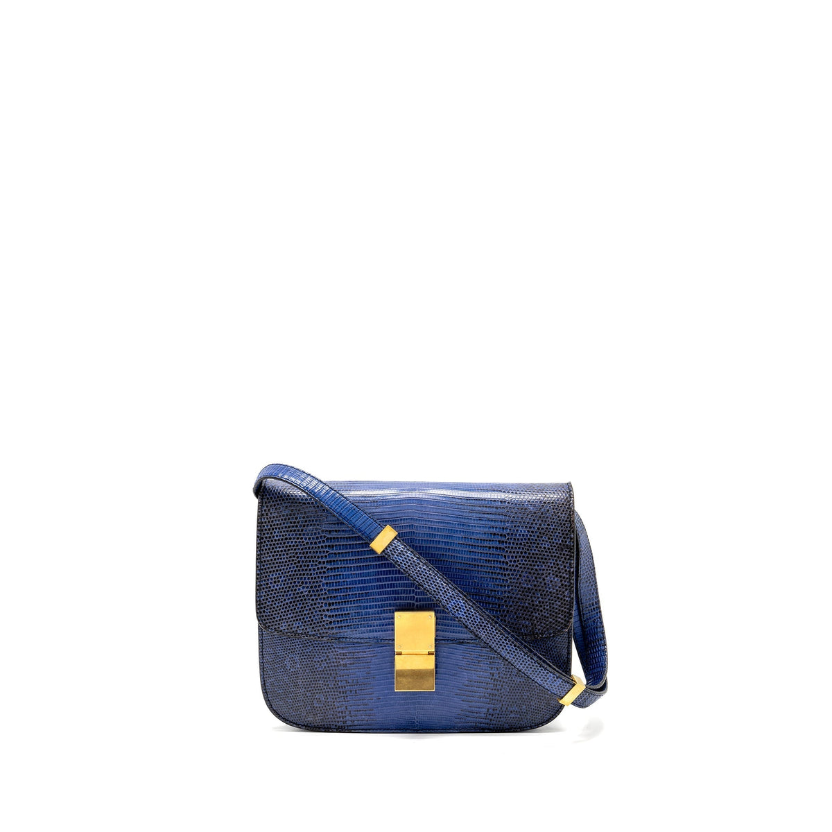 Celine Bags? Celine Medium Classic Box Bag Lizard Blue GHW Luxury Designer Leather Handbag