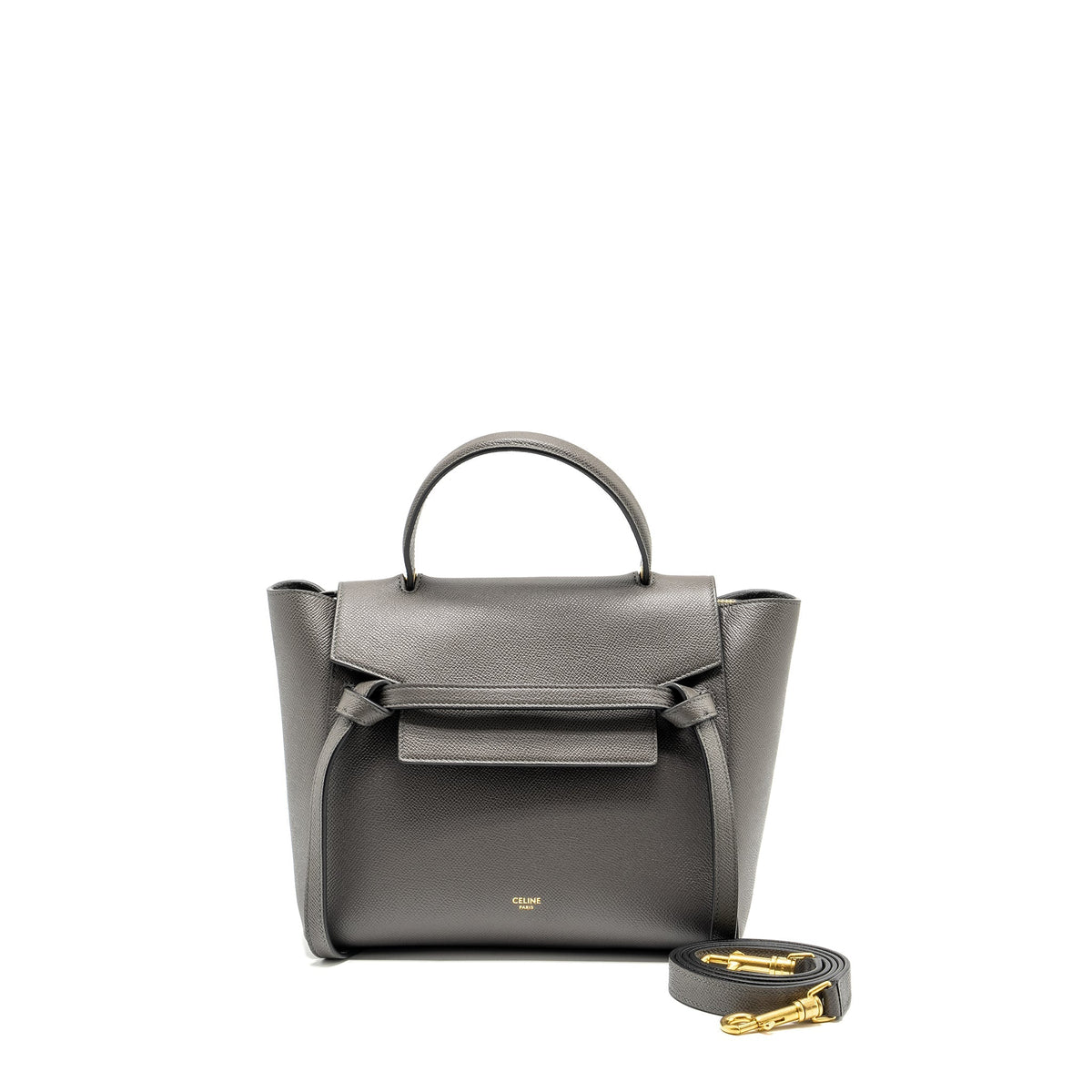 Celine Bags? Celine Mini Belt Bag Grained Calfskin Grey GHW Premium Designer Shoulder Bag