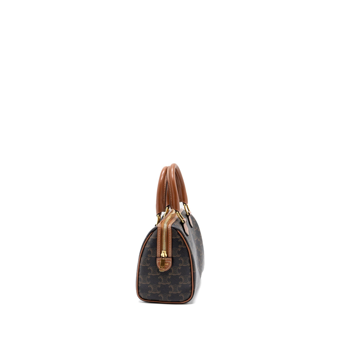 Celine Bags? Celine Small Boston Bag Triomphe Canvas Leather Brown GHW Elegant Everyday Designer Handbag