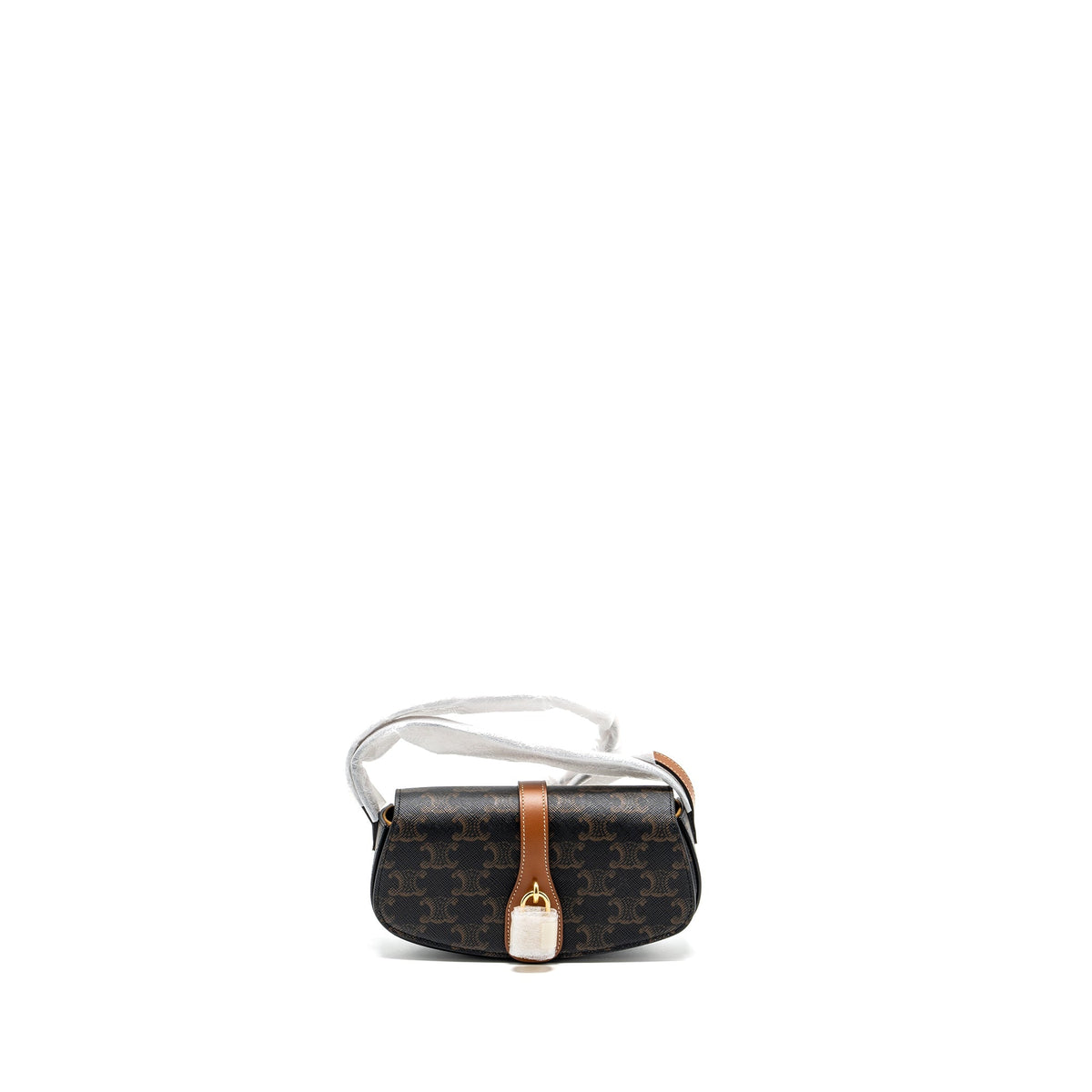 Celine Bags? Celine Clutch on Strap Tabou in Triomphe canvas calfskin tan GHW Premium Designer Shoulder Bag