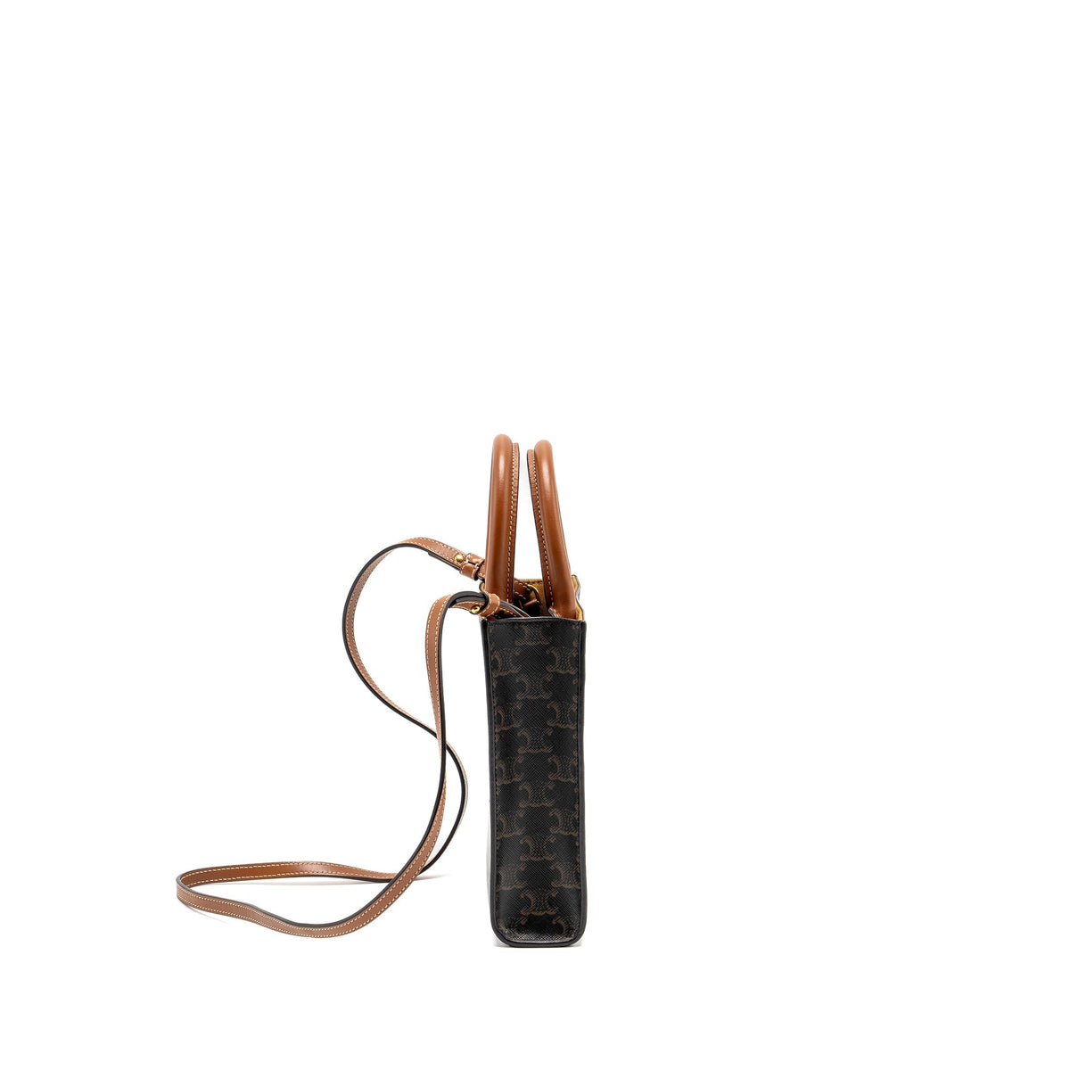 Celine Bags? Celine Mini Vertical Cabas Triomphe Canvas Brown Multicolour GHW Luxury Designer Leather Handbag