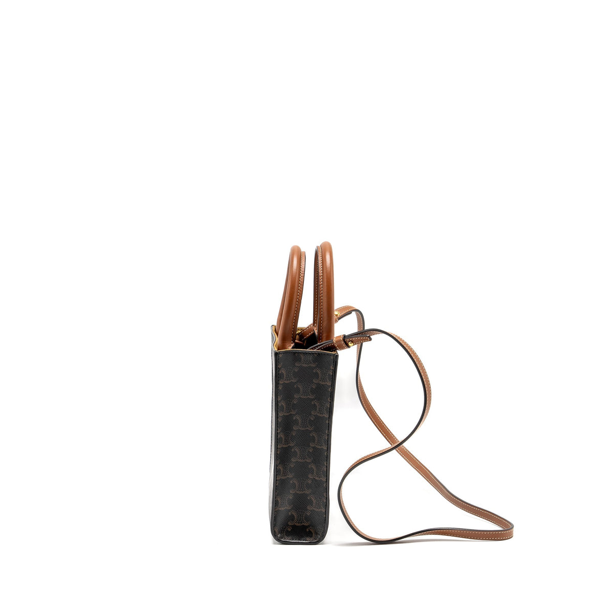 Celine Bags? Celine Mini Vertical Cabas Triomphe Canvas Brown Multicolour GHW Luxury Designer Leather Handbag