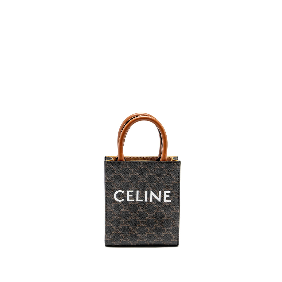 Celine Bags? Celine Mini Vertical Cabas Triomphe Canvas Brown Multicolour GHW Luxury Designer Leather Handbag
