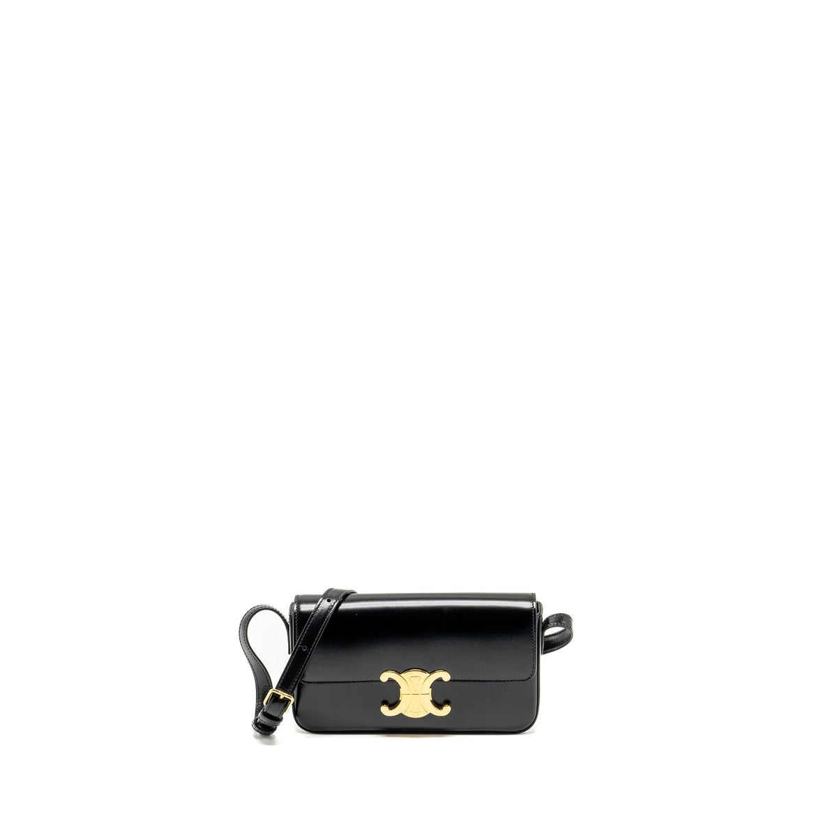 Celine Bags? Celine Triomphe Shoulder Bag Shiny Calfskin Black GHW Luxury Designer Leather Handbag