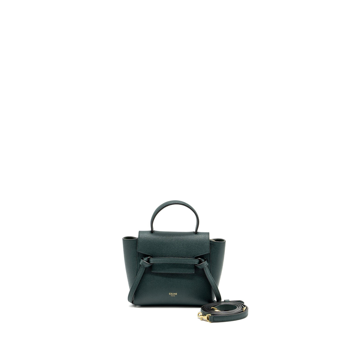 Celine Bags? Celine Pico Belt Bag Grained Calfskin Dark Green GHW Elegant Everyday Designer Handbag