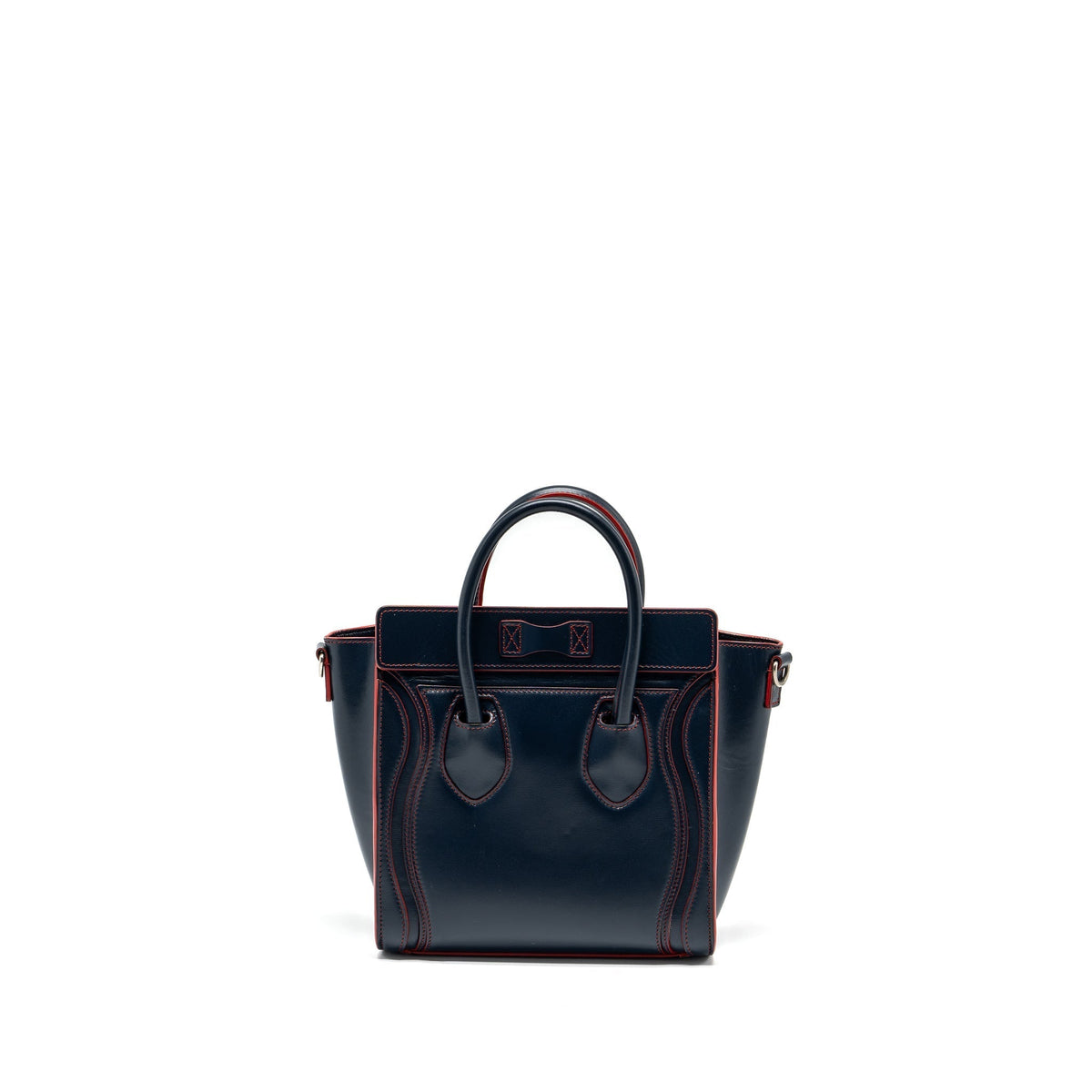 Celine Bags? Celine Nano Luggage bag calfskin navy red SHW Premium Designer Shoulder Bag
