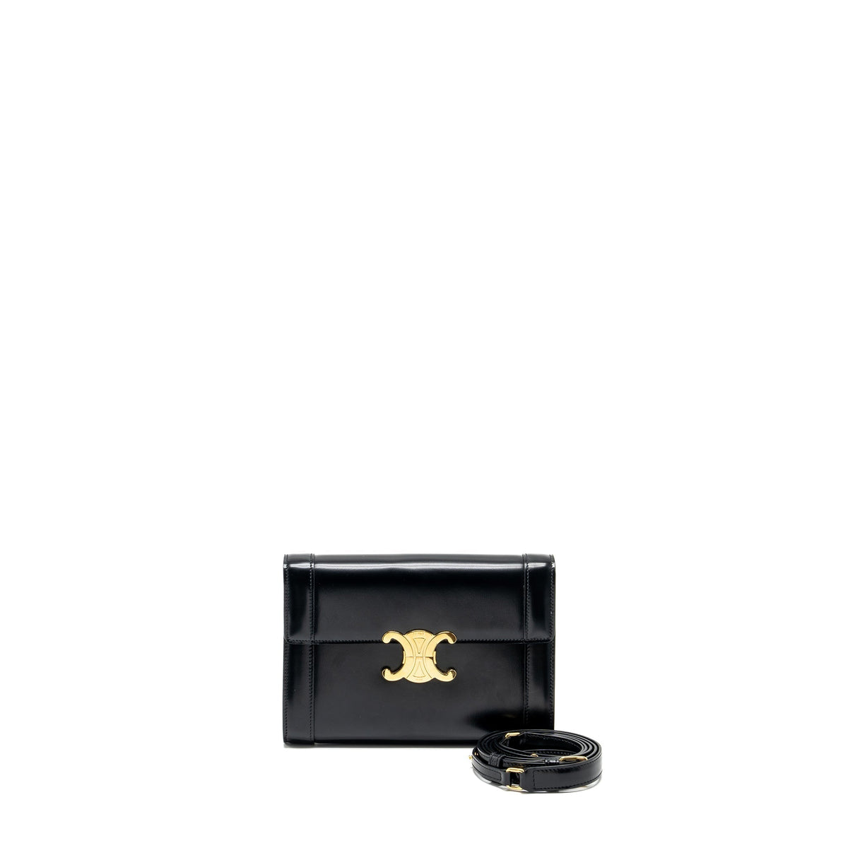 Celine Wallets? Celine triomphe flap wallet with strap calfskin black GHW Compact Luxury Card Wallet