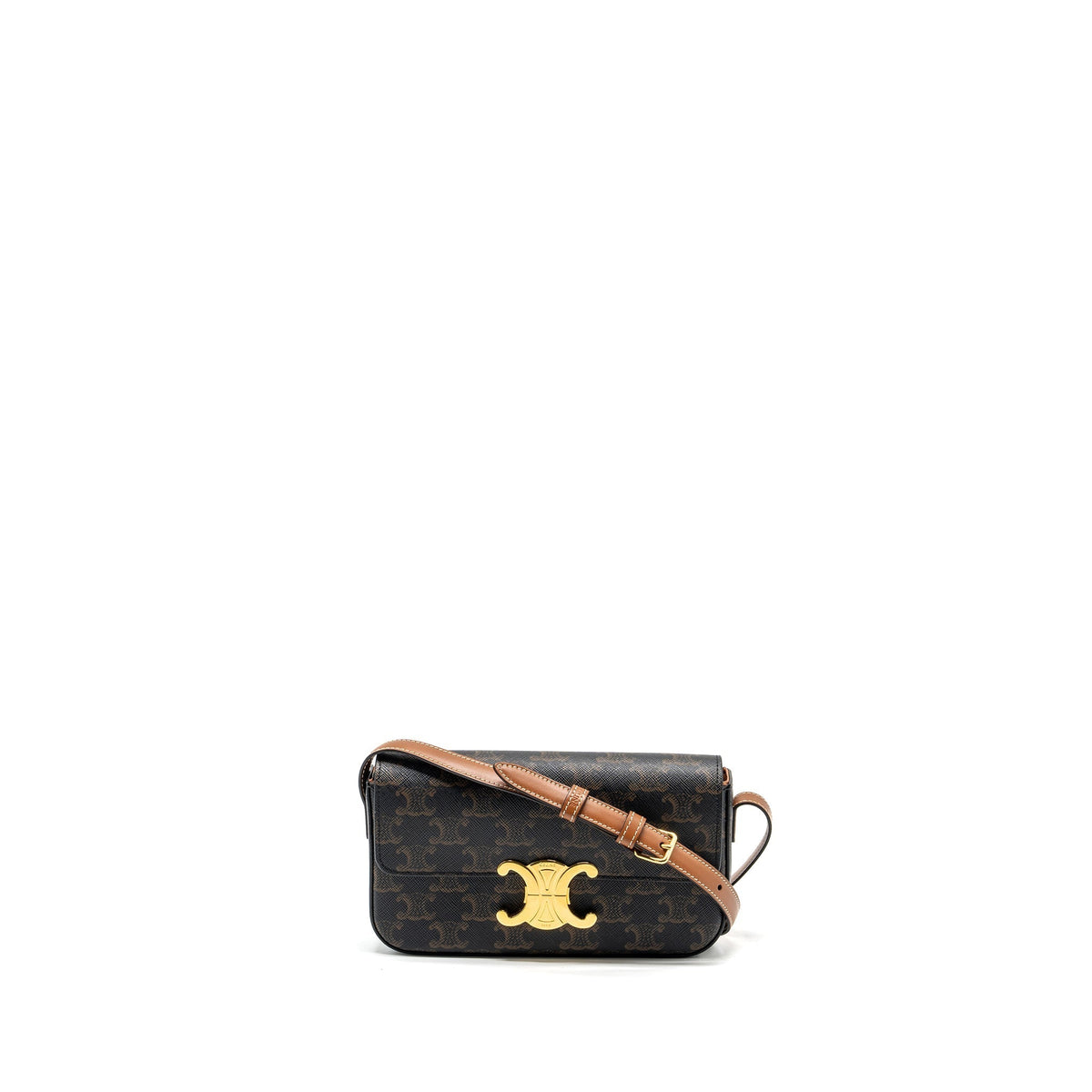 Celine Bags? Celine Triomphe Shouder Bag Triomphe Canvas Calfskin Tan GHW Premium Designer Shoulder Bag