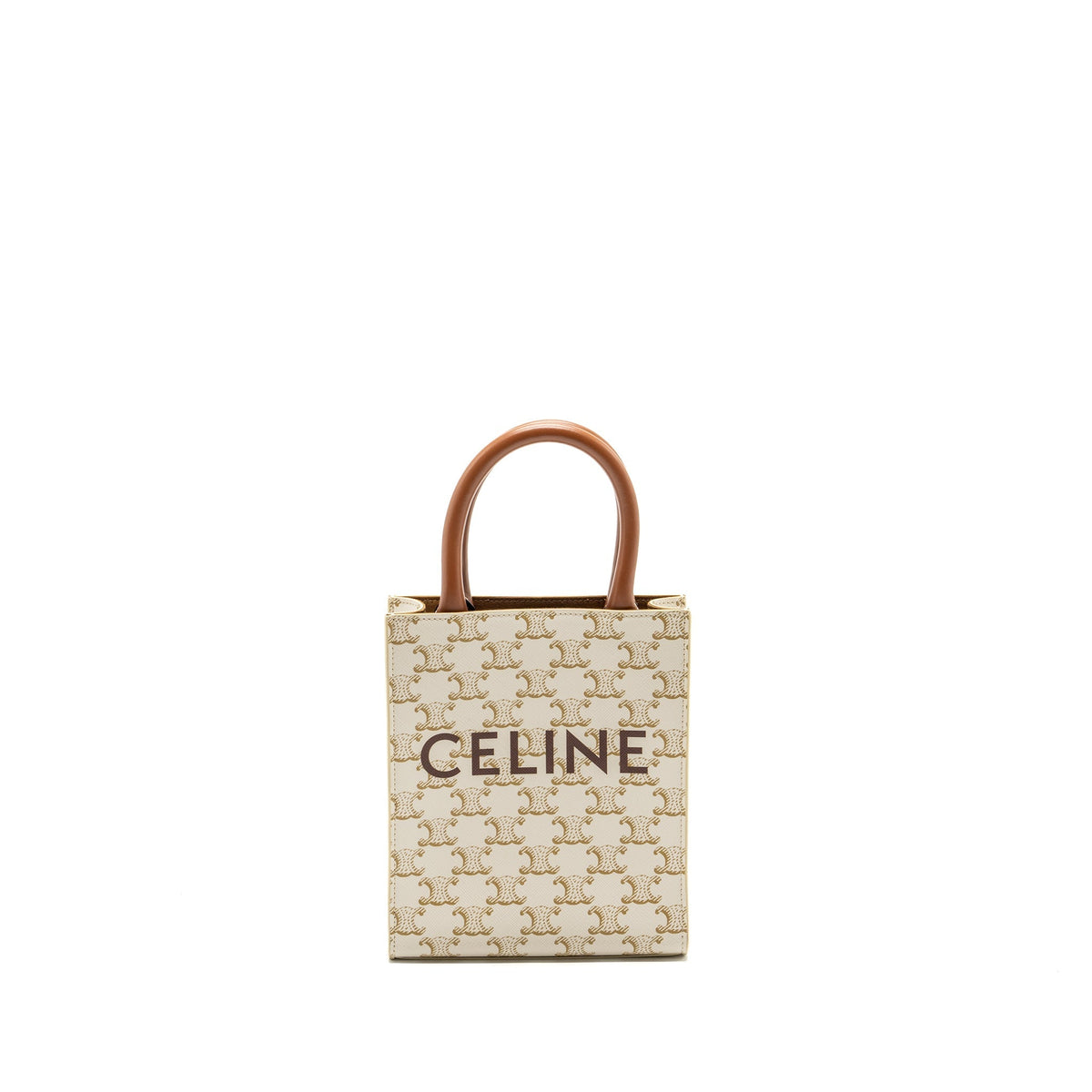 Celine Bags? Celine Mini Vertical Cabas Triomphe Canvas Calfskin White GHW Elegant Everyday Designer Handbag