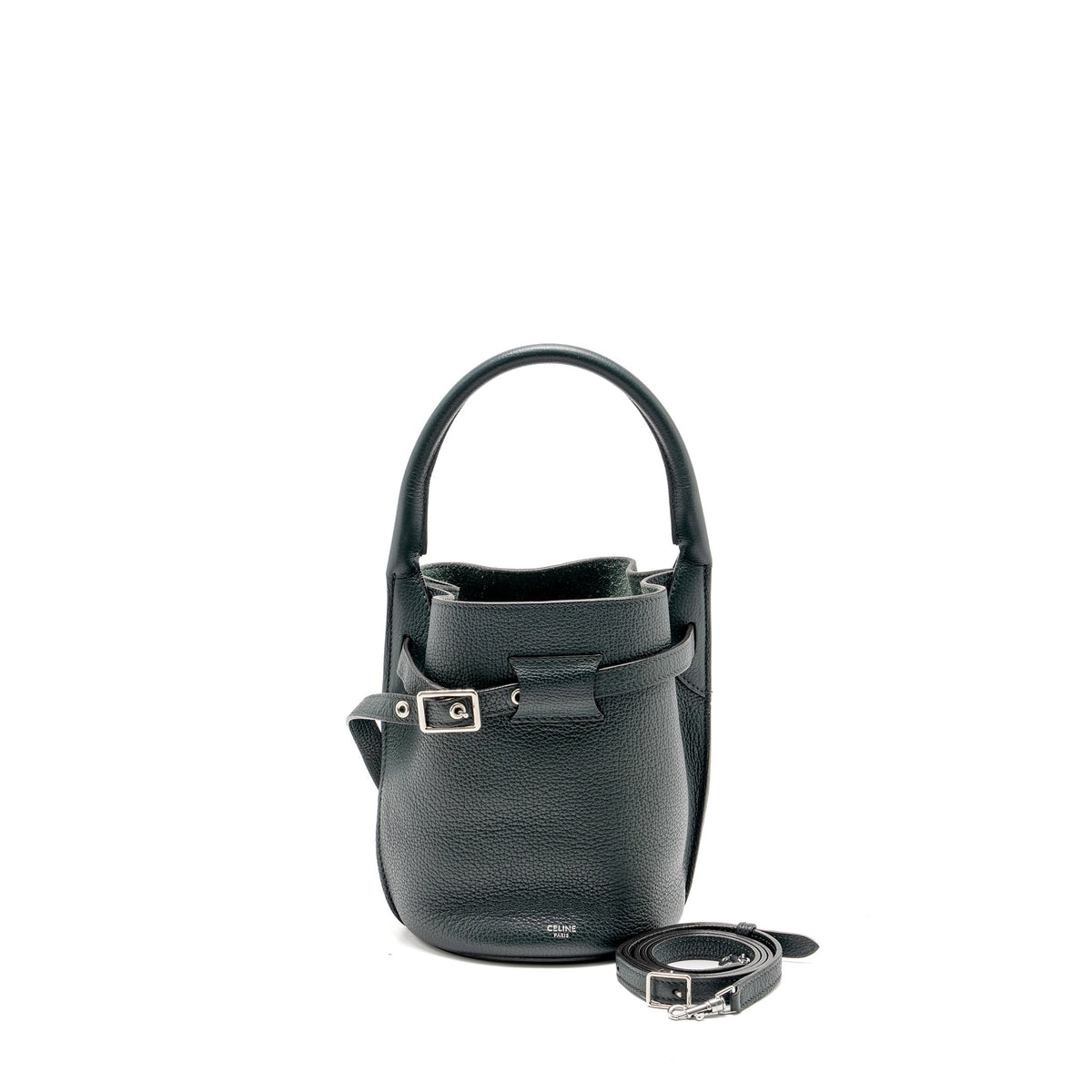 Celine Bags? Celine Nano Bucket Big Bag Grained Calfskin Dark Green SHW Elegant Everyday Designer Handbag