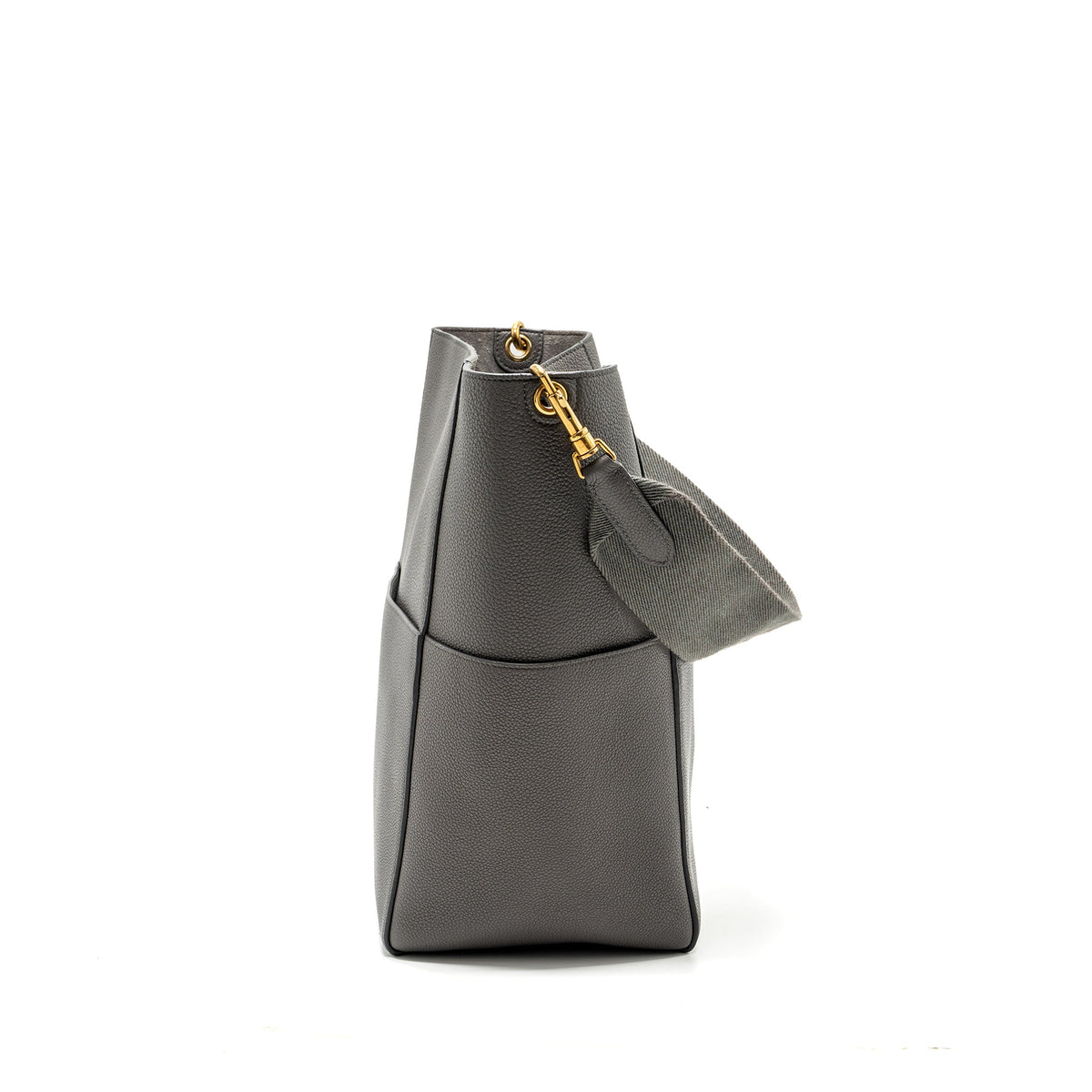 Celine Bags? Celine Sangle Bucket Bag Grained Calfskin Grey GHW Premium Designer Shoulder Bag