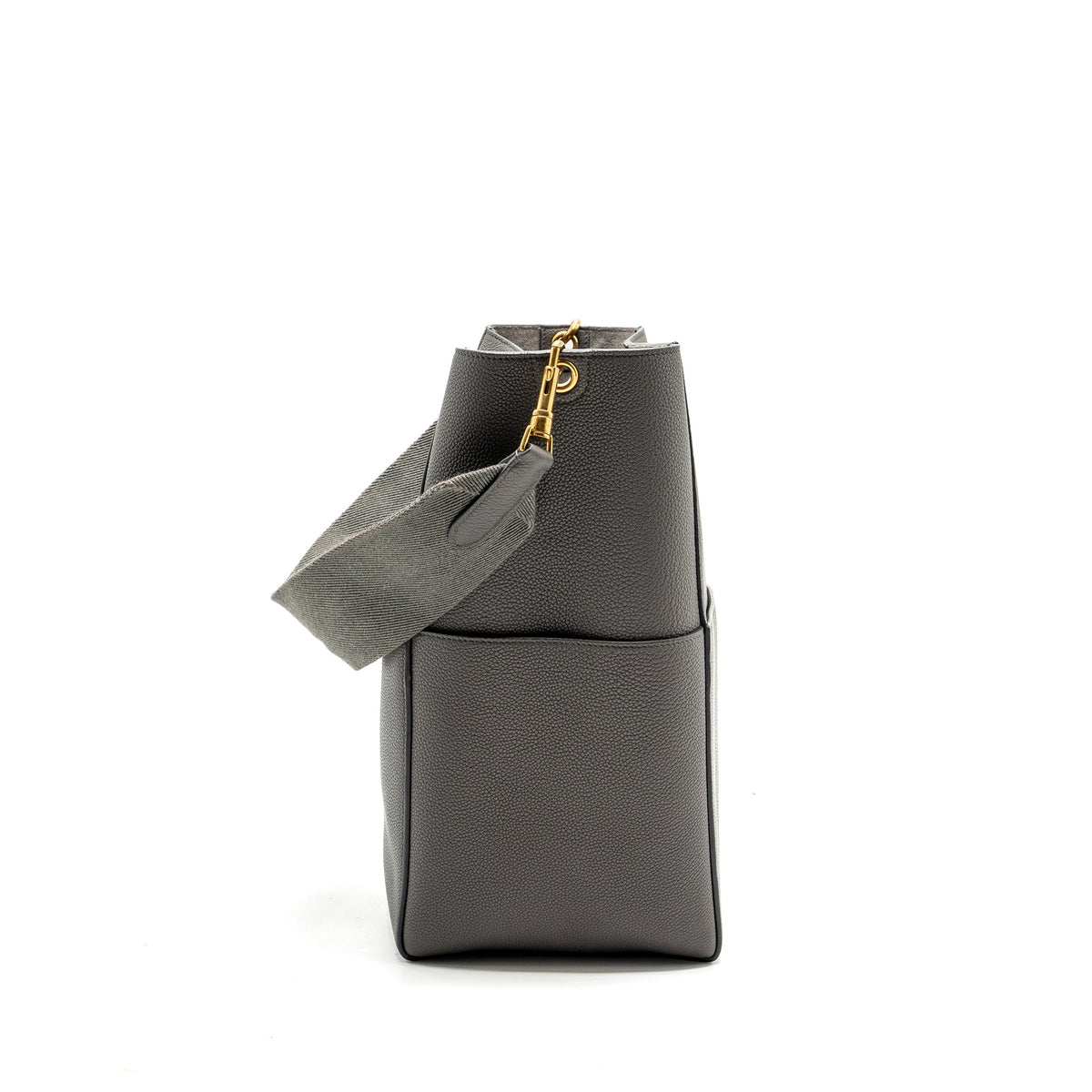 Celine Bags? Celine Sangle Bucket Bag Grained Calfskin Grey GHW Premium Designer Shoulder Bag