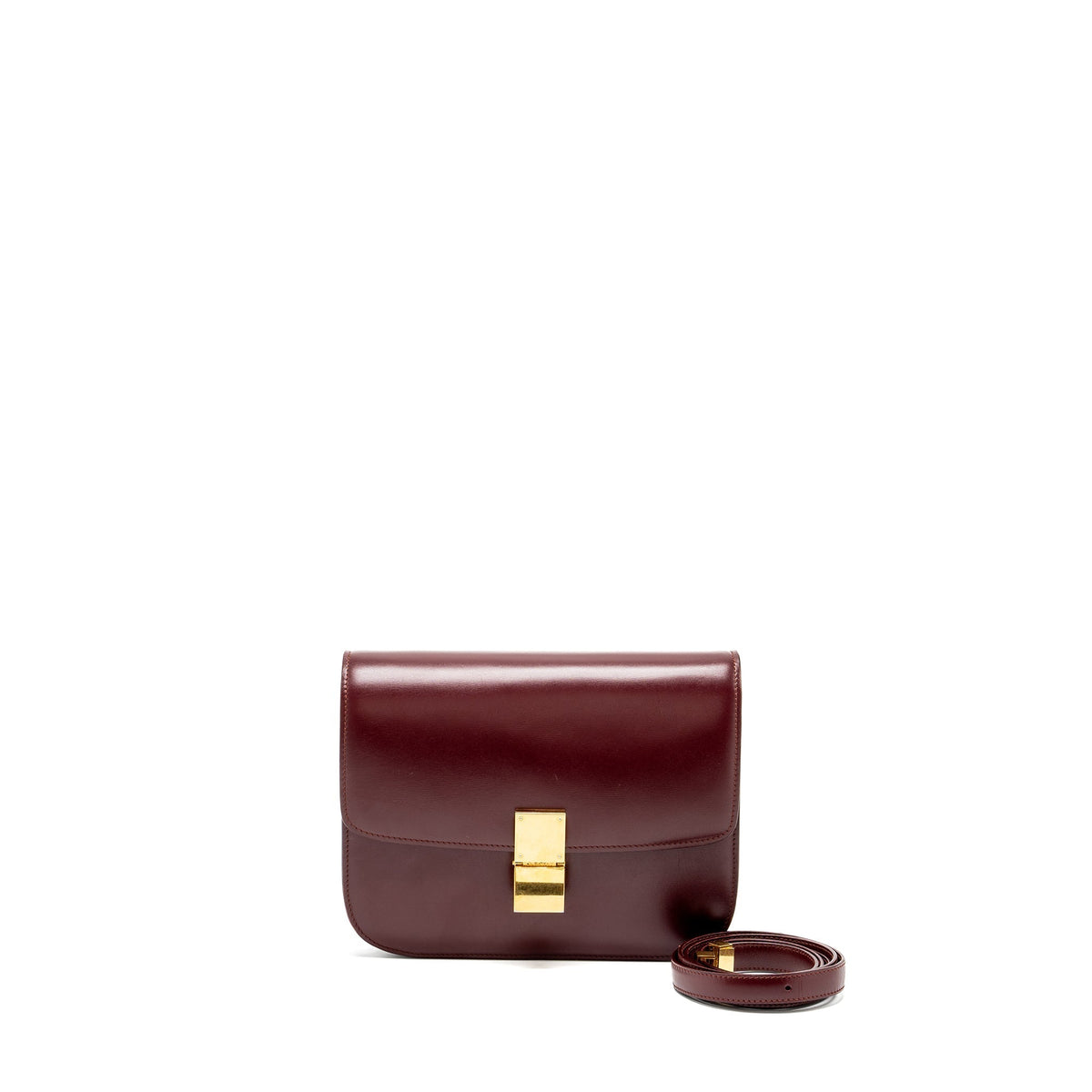 Celine Bags? Celine Medium Classic Box Bag Calfskin Dark Red GHW Elegant Everyday Designer Handbag
