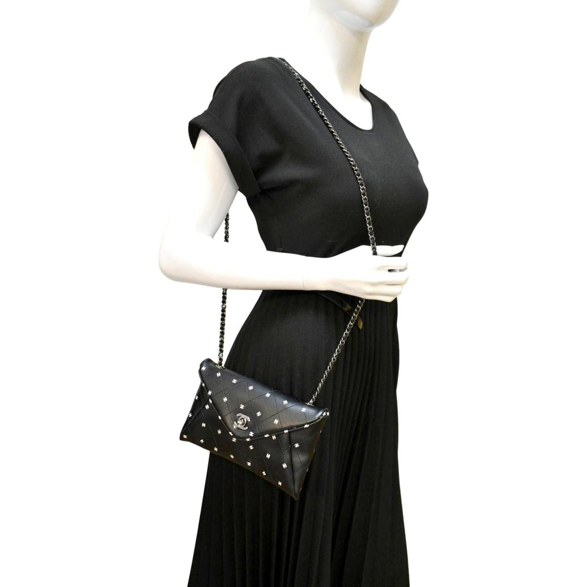 Chanel Wallets? Chanel Envelope Printed Lambskin Leather Chain Clutch Bag Black Compact Luxury Card Wallet