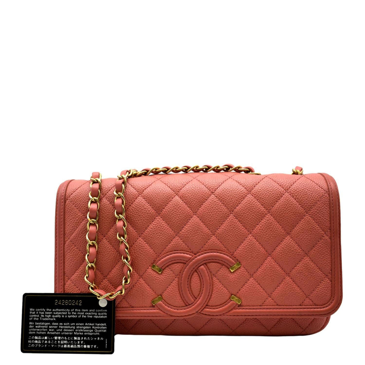 Chanel Bags Chanel Filigree Medium Flap Caviar Leather Crossbody Bag Pink Luxury Designer Leather Handbag