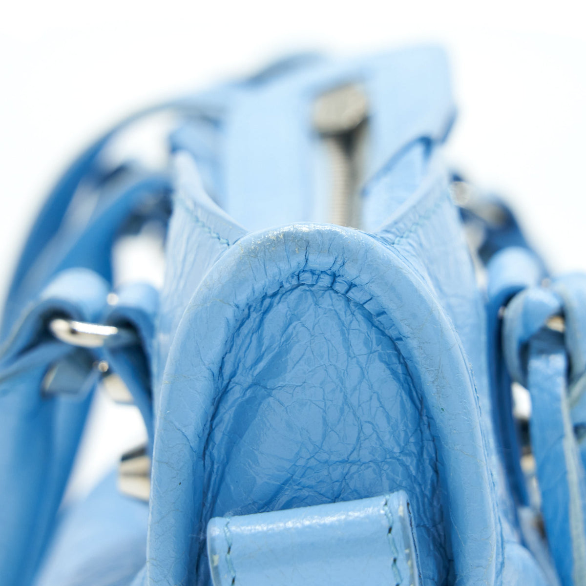 Balenciaga authentic luxury handbag Blue leather craftsmanship