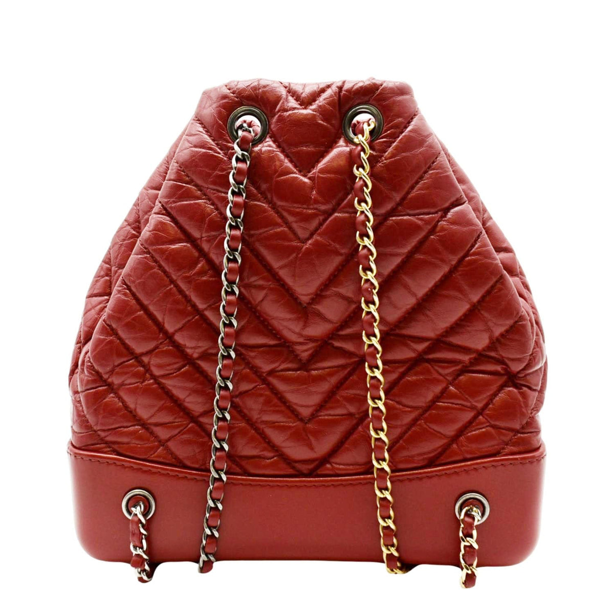 Chanel Bags Chanel Gabrielle Chevron Aged Calfskin Leather Backpack Bag Red Elegant Everyday Designer Handbag