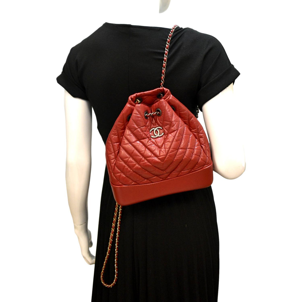 Chanel Bags Chanel Gabrielle Chevron Aged Calfskin Leather Backpack Bag Red Elegant Everyday Designer Handbag