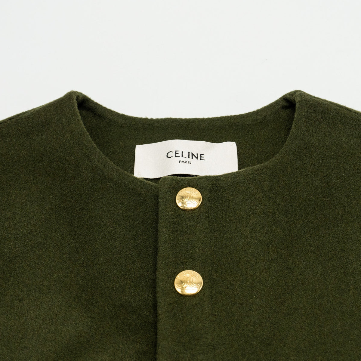 Celine Jackets? CELINE Size 34 Cashmere Jacket With Gold Button Kahki Luxury Designer Outerwear Jacket