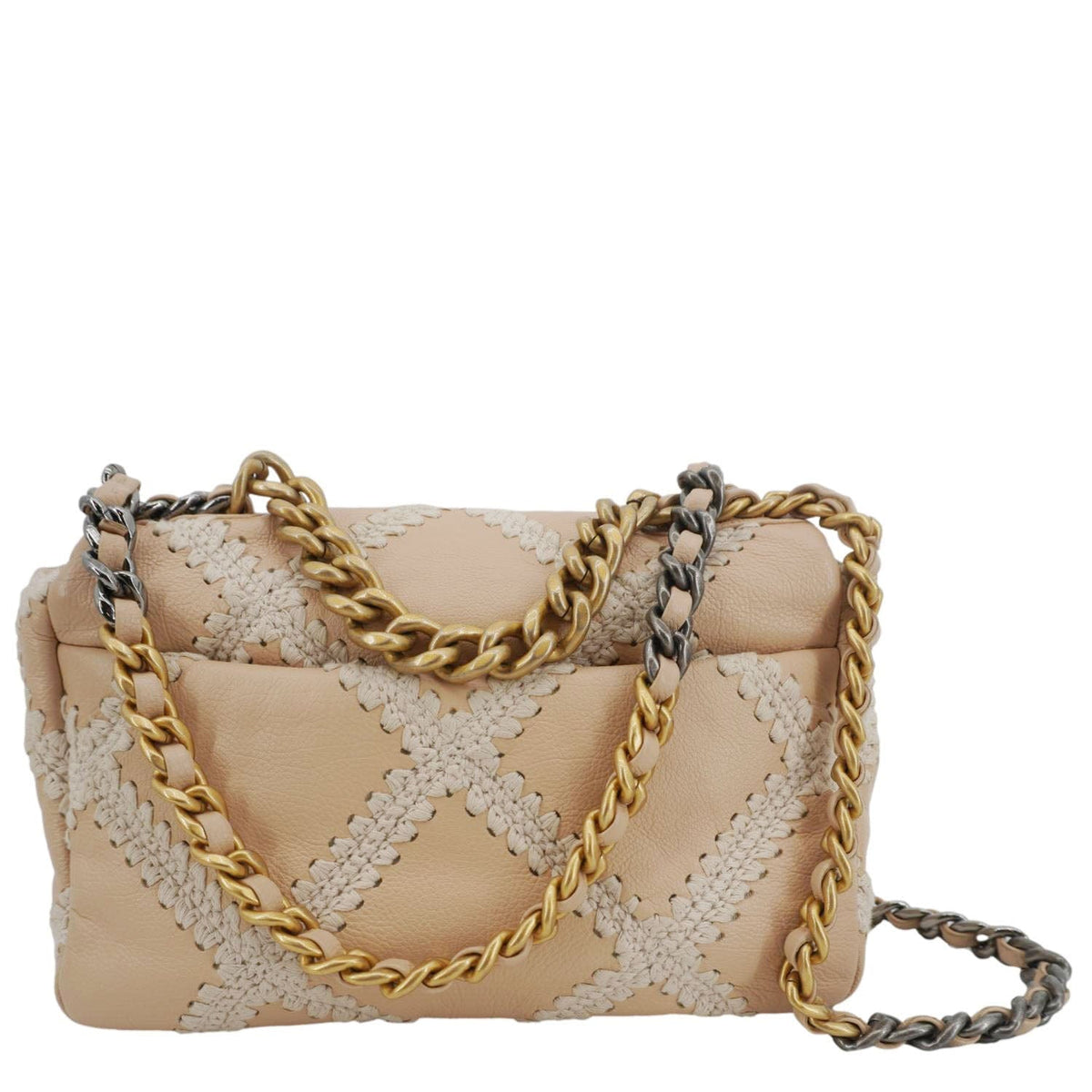 Chanel Bags Chanel 19 Flap Medium Calfskin Crochet Shoulder Bag Beige Premium Designer Shoulder Bag